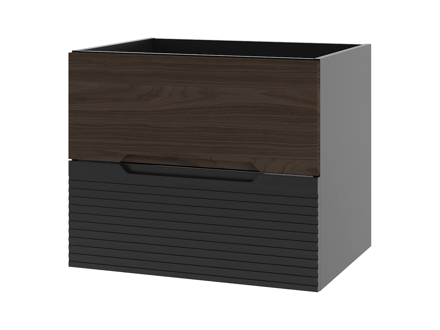 Ensemble de salle de bain 120 cm Armoire avec plateau Noir mat / Noyer Avella