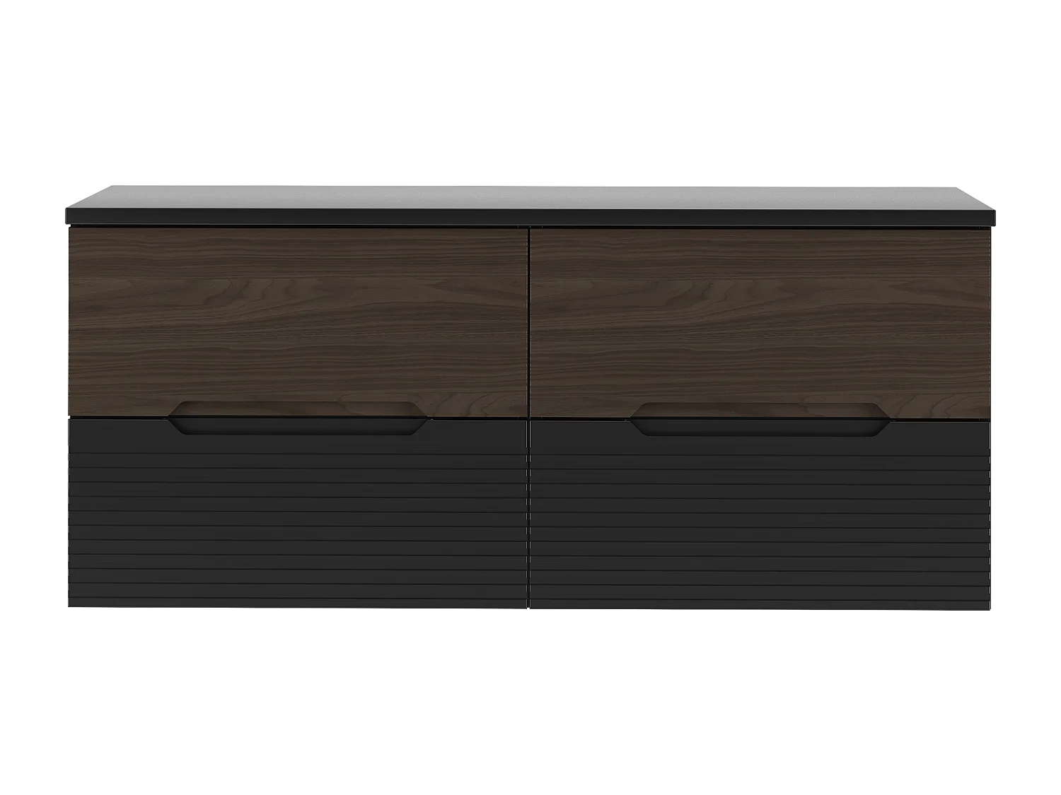 Ensemble de salle de bain 120 cm Armoire avec plateau Noir mat / Noyer Avella