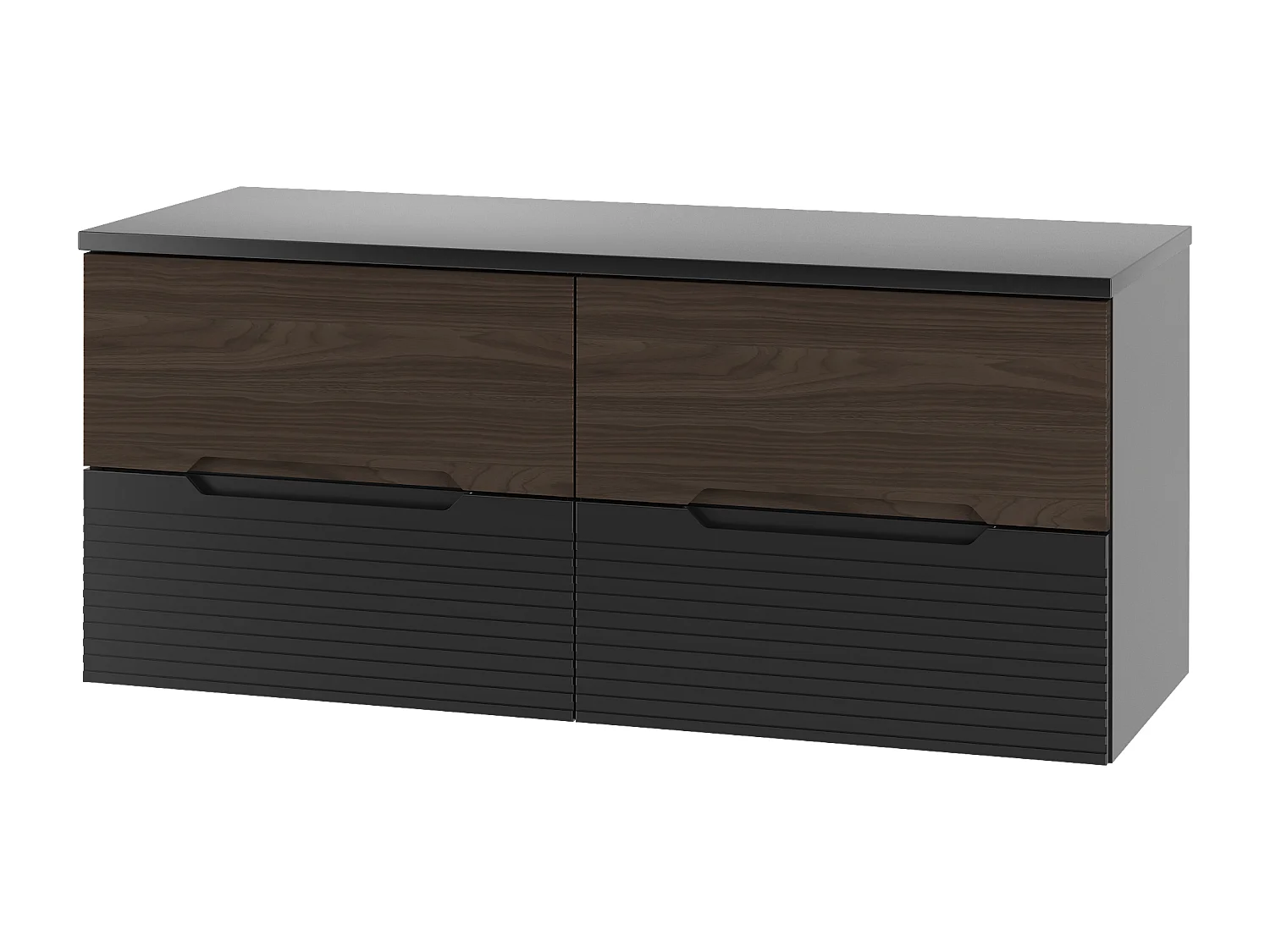 Ensemble de salle de bain 120 cm Armoire avec plateau Noir mat / Noyer Avella