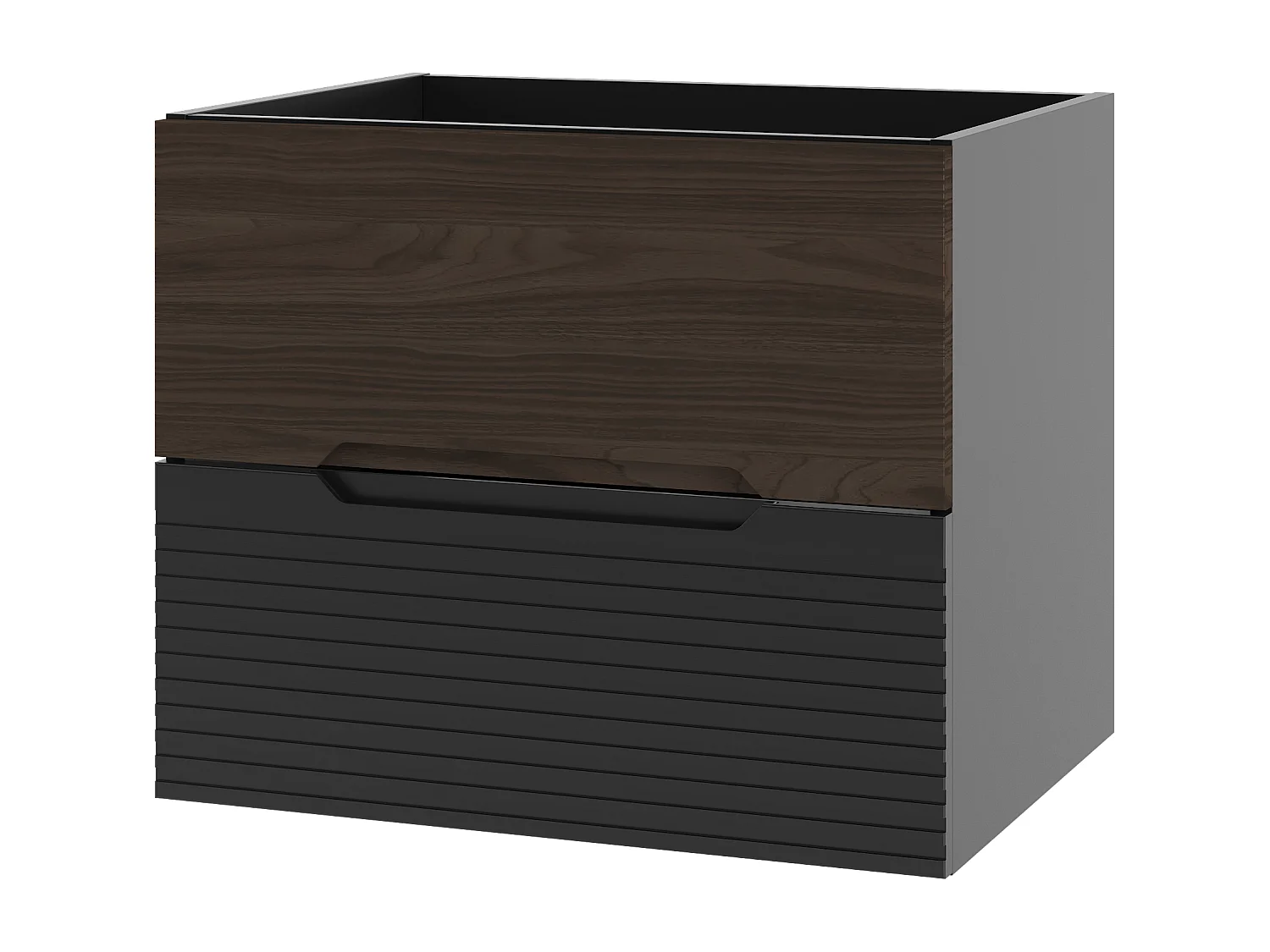 Ensemble de salle de bain 120 cm Armoire avec plateau Noir mat / Noyer Avella