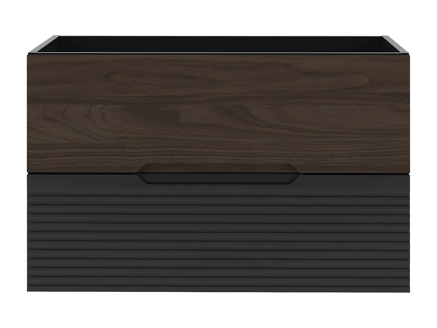 Armario de baño para lavabo 60 cm Negro mate / Nogal Avella