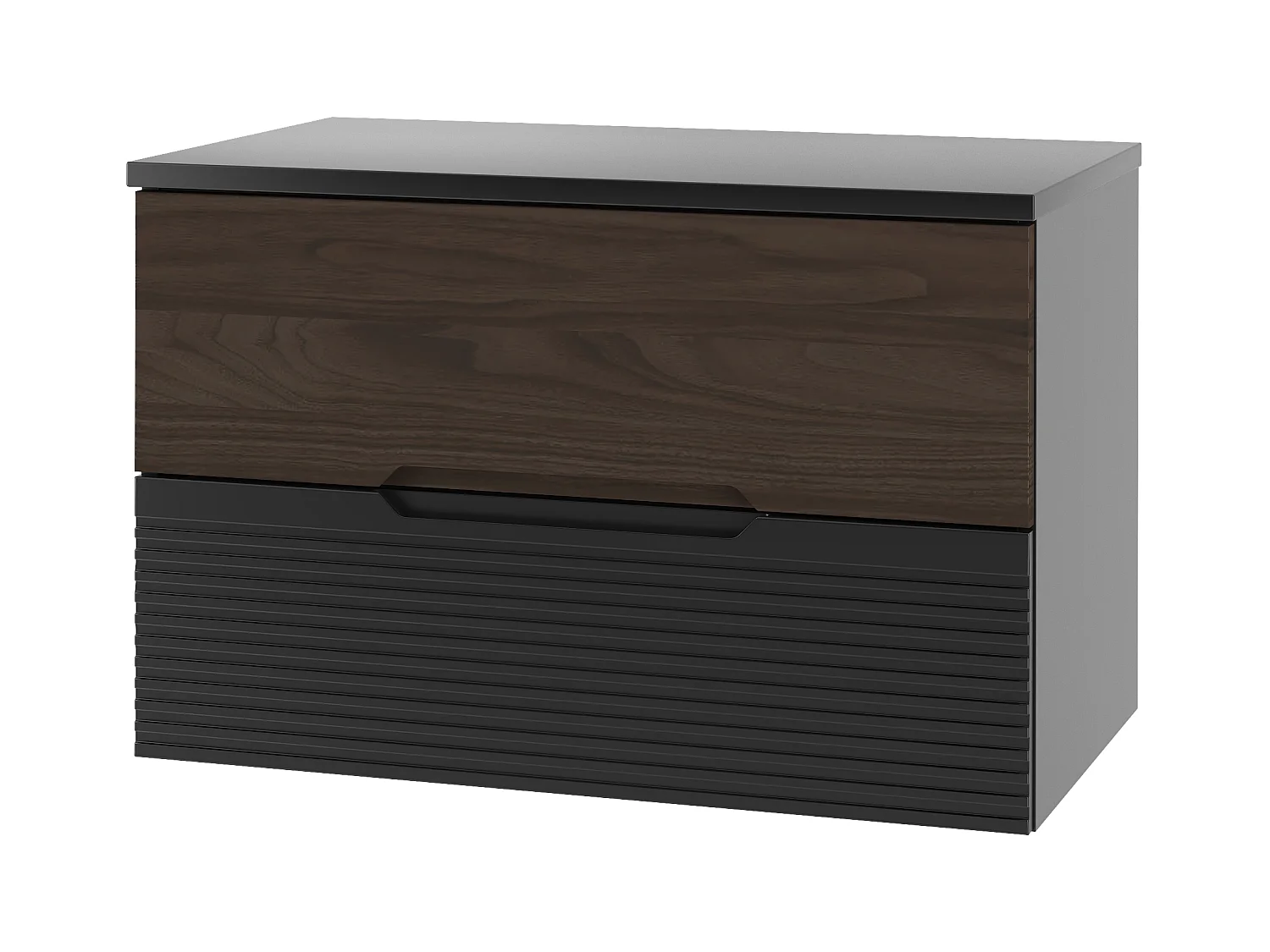 Ensemble de salle de bain 80 cm Armoire avec plateau Noir mat / Noyer Avella