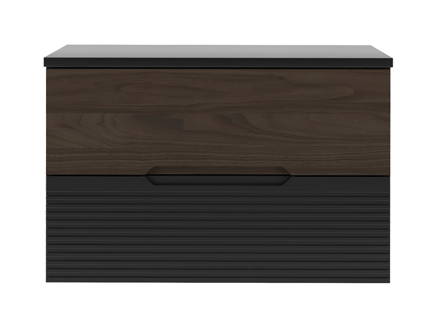 Ensemble de salle de bain 80 cm Armoire avec plateau Noir mat / Noyer Avella