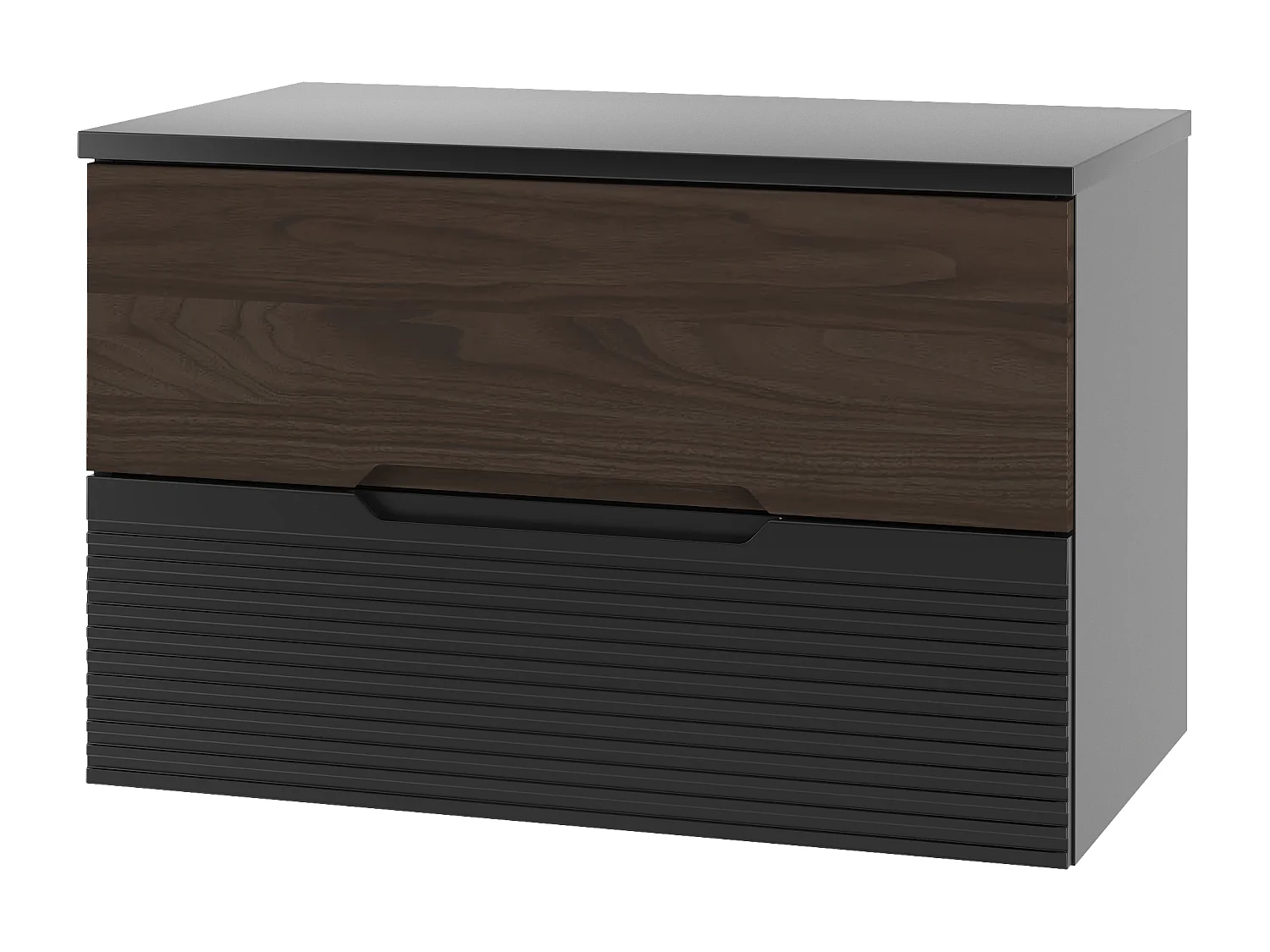 Ensemble de salle de bain 80 cm Armoire avec plateau Noir mat / Noyer Avella