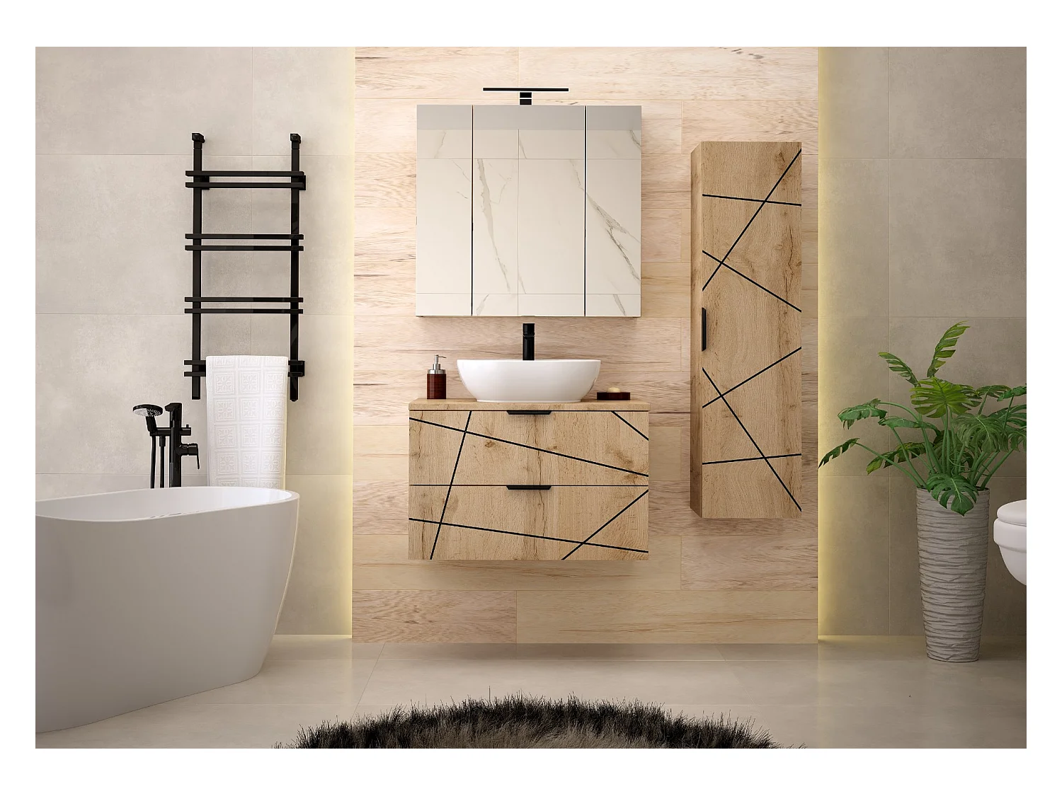Ensemble de salle de bain 80 cm Armoire avec plateau Chêne Wotan Wood
