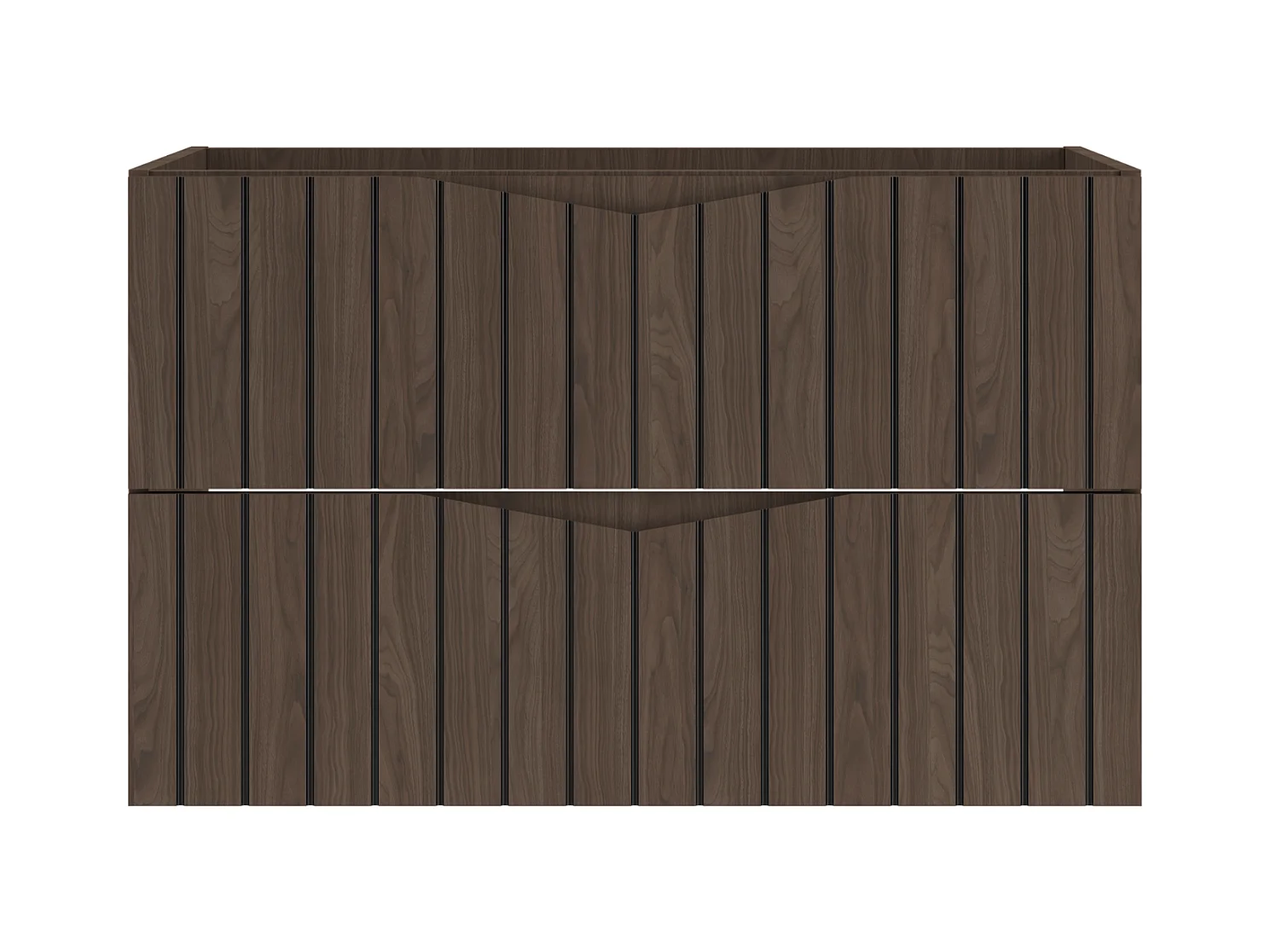 Armoire de salle de bain sous lavabo 80 cm 2 tiroirs façades rainurées chêne noyer Stella