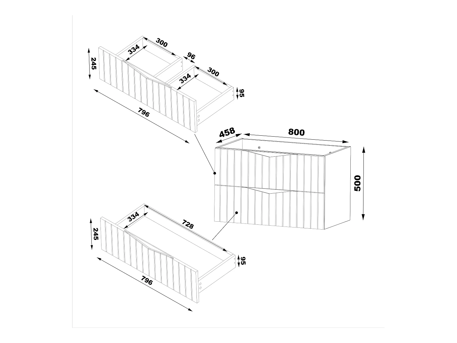Armoire de salle de bain sous lavabo 80 cm 2 tiroirs façades rainurées chêne noyer Stella