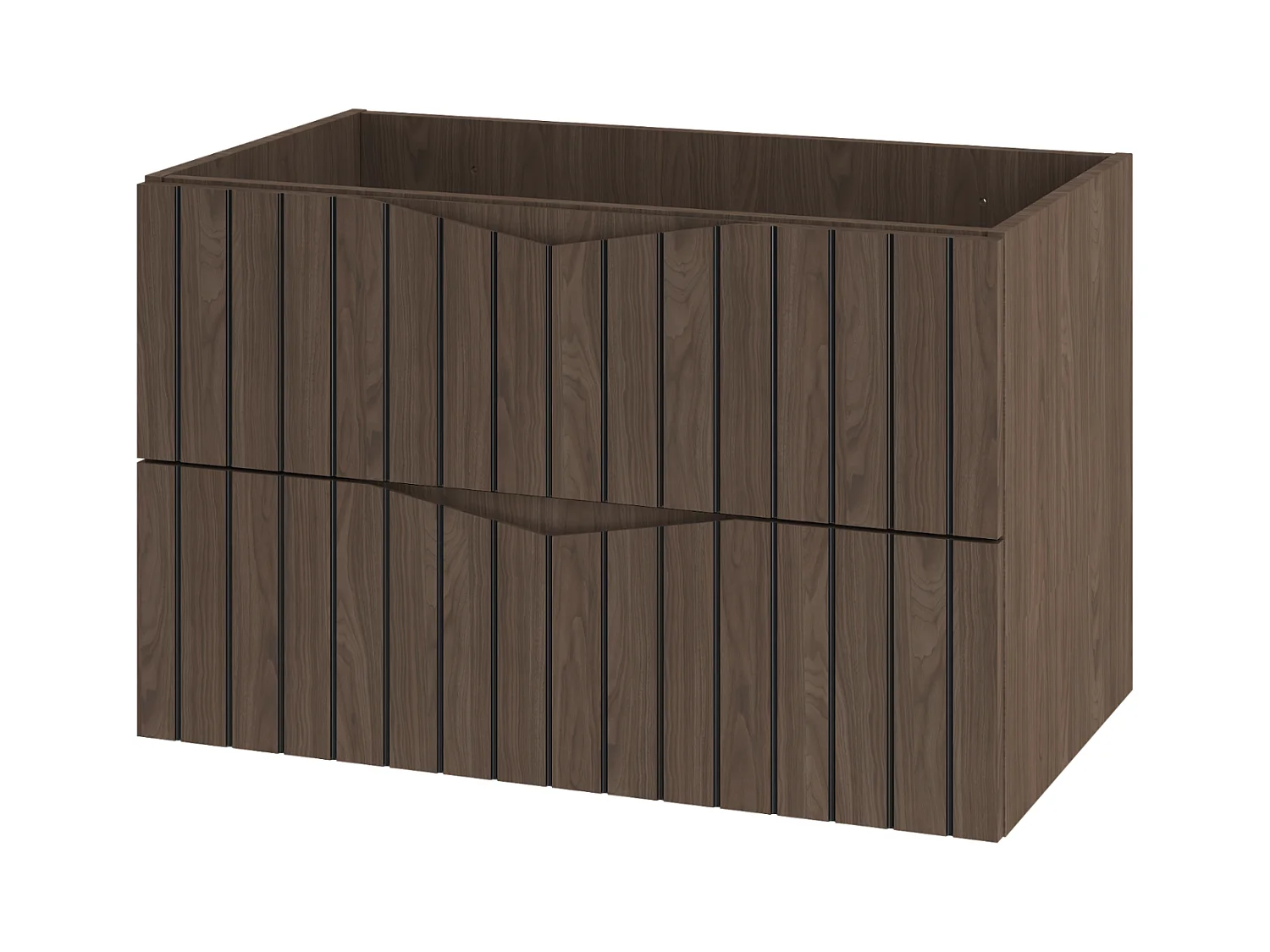 Badezimmerschrank unter Waschbecken 80 cm 2 Schubladen Geriffelte Fronten Eiche Nussbaum Stella