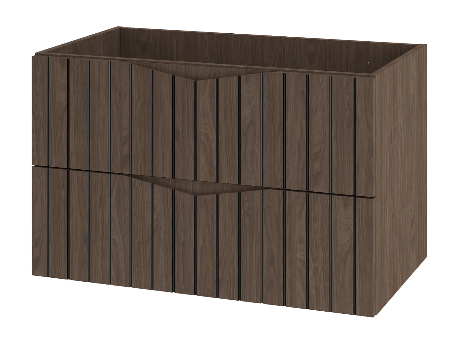 Badezimmerschrank unter Waschbecken 80 cm 2 Schubladen Geriffelte Fronten Eiche Nussbaum Stella