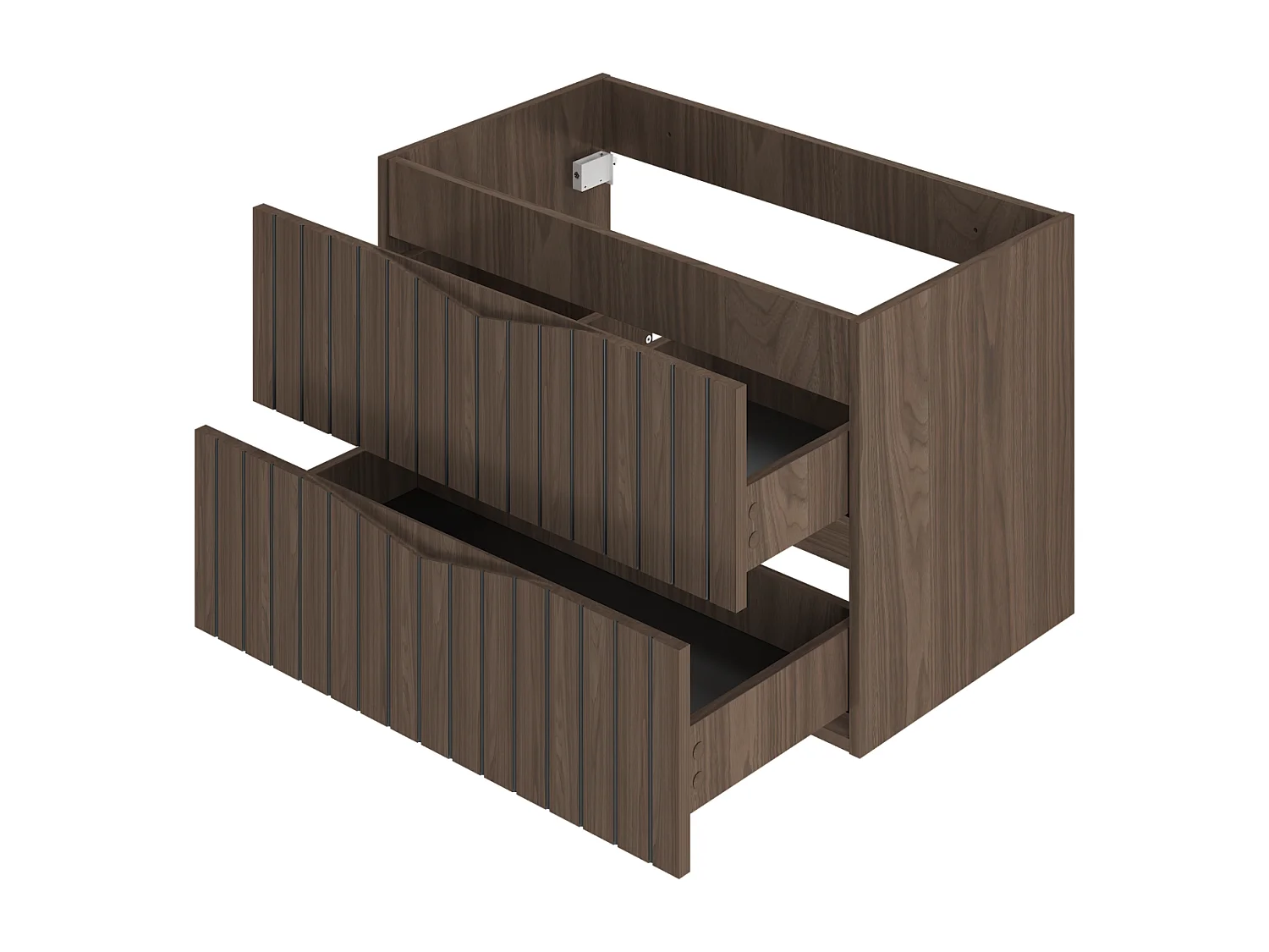 Badezimmerschrank unter Waschbecken 80 cm 2 Schubladen Geriffelte Fronten Eiche Nussbaum Stella