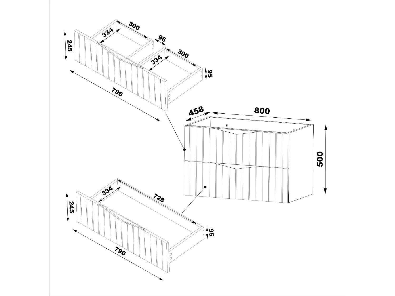 Armoire de salle de bain sous lavabo 80 cm 2 tiroirs façades rainurées chêne noyer Stella