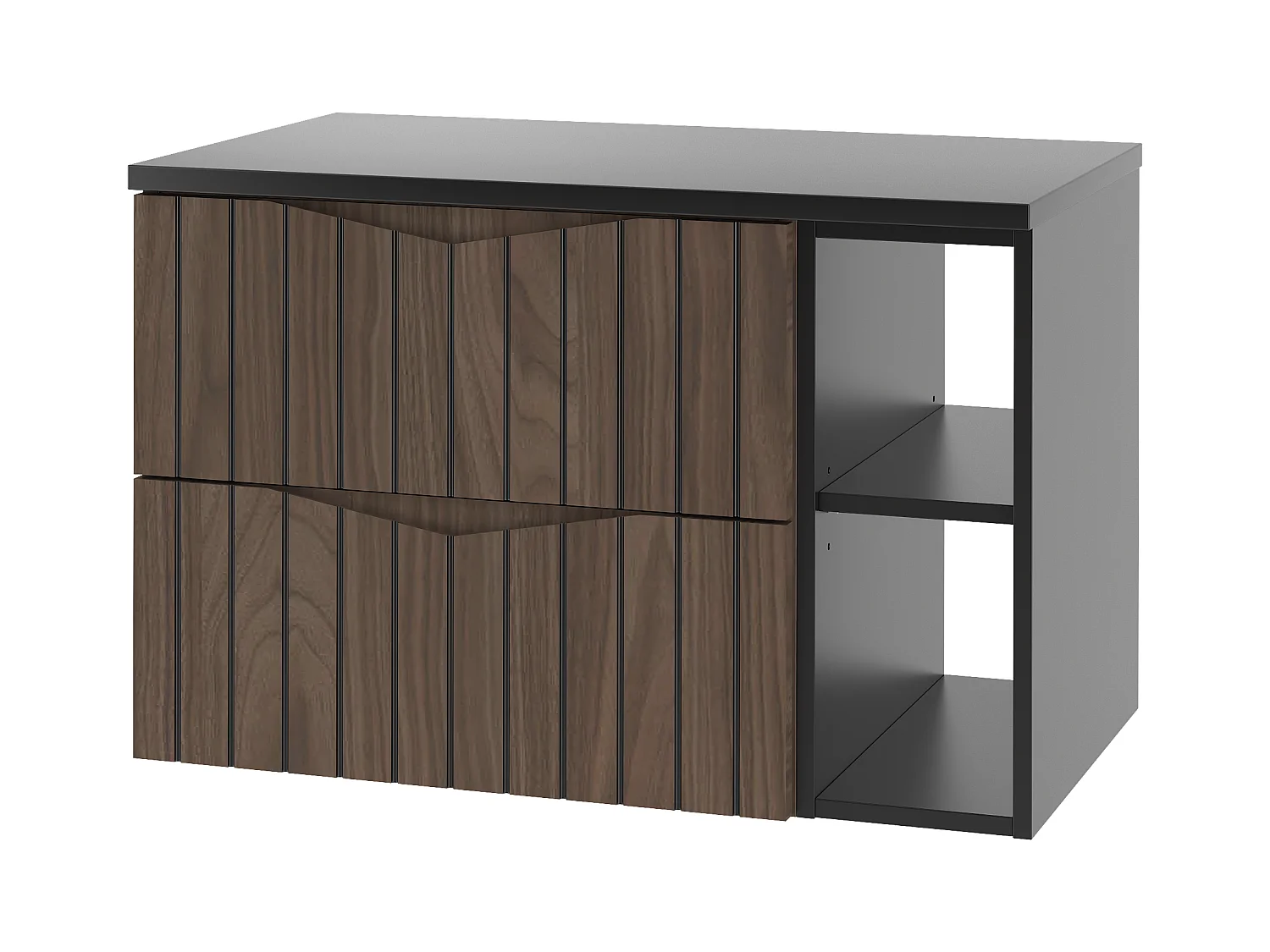 Ensemble de salle de bain 80 cm Armoire avec plateau Étagère Façades rainurées Chêne Noyer Stella