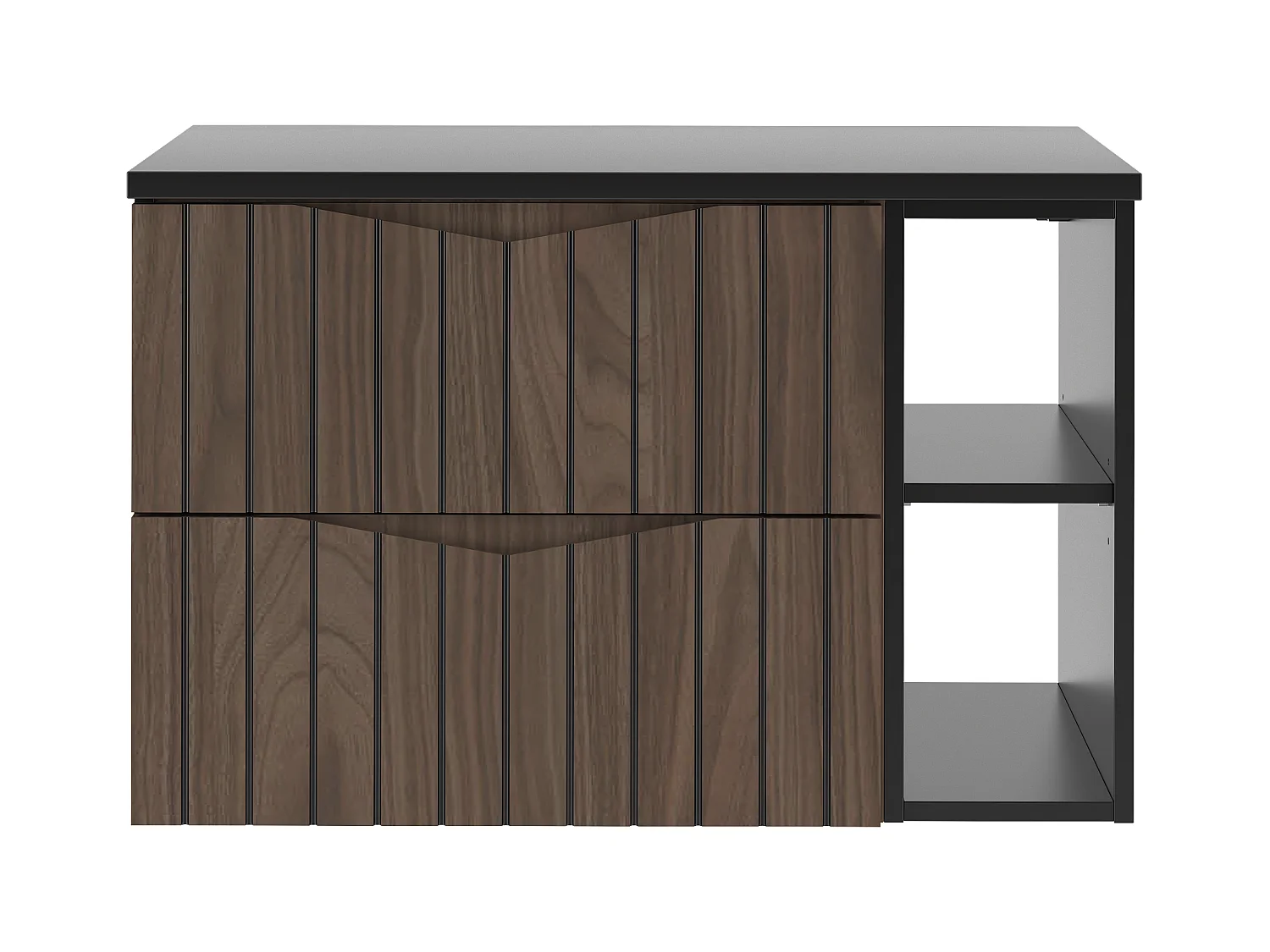 Ensemble de salle de bain 80 cm Armoire avec plateau Étagère Façades rainurées Chêne Noyer Stella