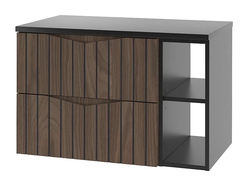 Ensemble de salle de bain 80 cm Armoire avec plateau Étagère Façades rainurées Chêne Noyer Stella