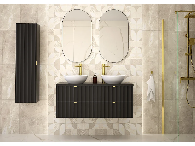 Ensemble de salle de bain noir 120 cm Armoire avec plateau Façades rainurées Arcos