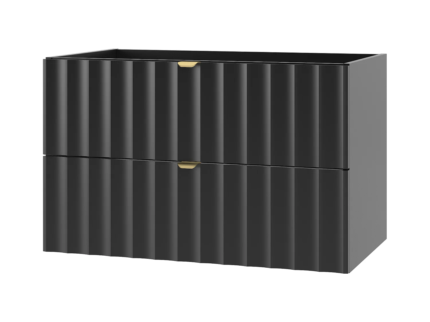 Zwarte badkamerkast voor wastafel 80 cm, geribbelde fronten Arcos