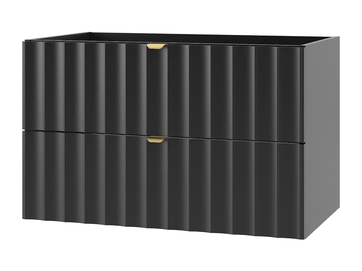 Zwarte badkamerkast voor wastafel 80 cm, geribbelde fronten Arcos