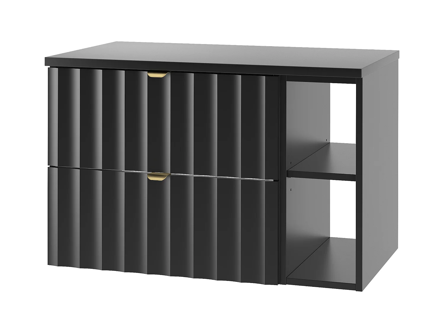 Czarny Zestaw Łazienkowy 80cm Szafka z Blatem Regał Ryflowane Fronty Arcos