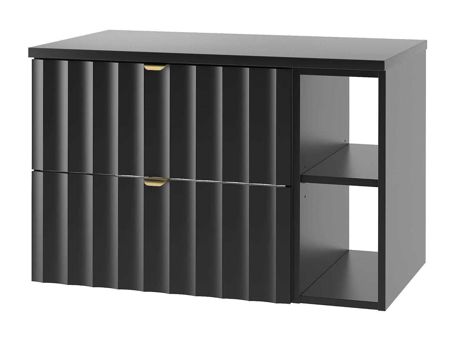 Ensemble de salle de bain noir 80 cm Armoire avec plateau Étagère Façades rainurées Arcos
