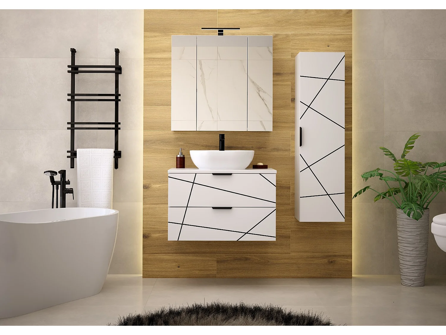 Badezimmer-Set 80 cm Schrank mit Waschtisch Weiß Matt Wood