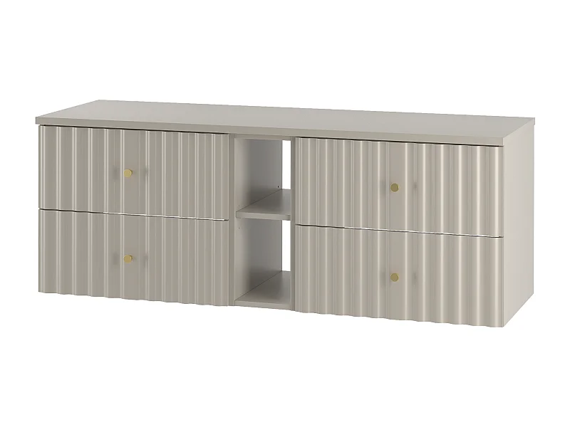 Ensemble de salle de bain en cachemire 140 cm Armoire avec plateau et étagère Façades rainurées Aqua