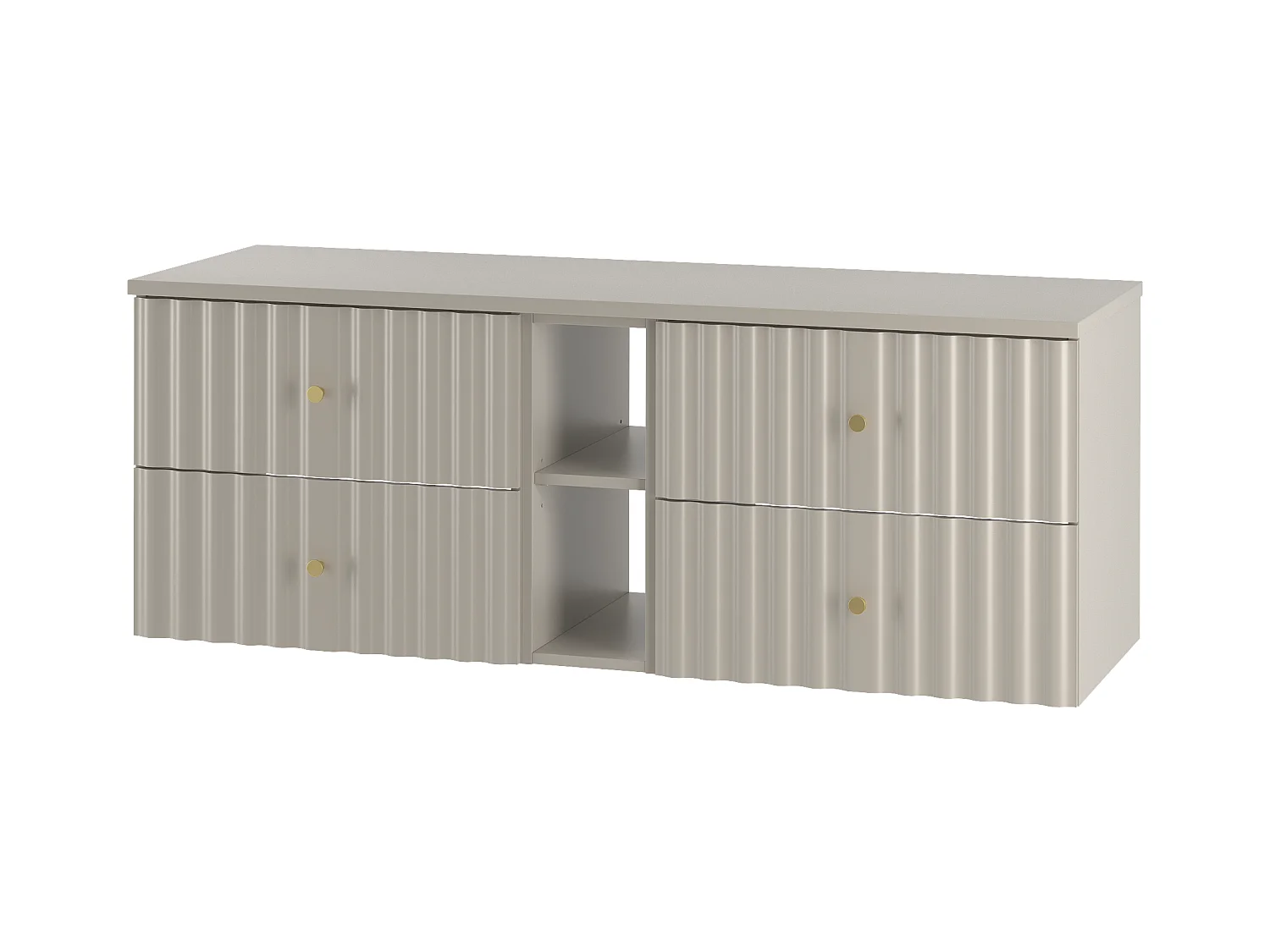 Ensemble de salle de bain en cachemire 140 cm Armoire avec plateau et étagère Façades rainurées Aqua