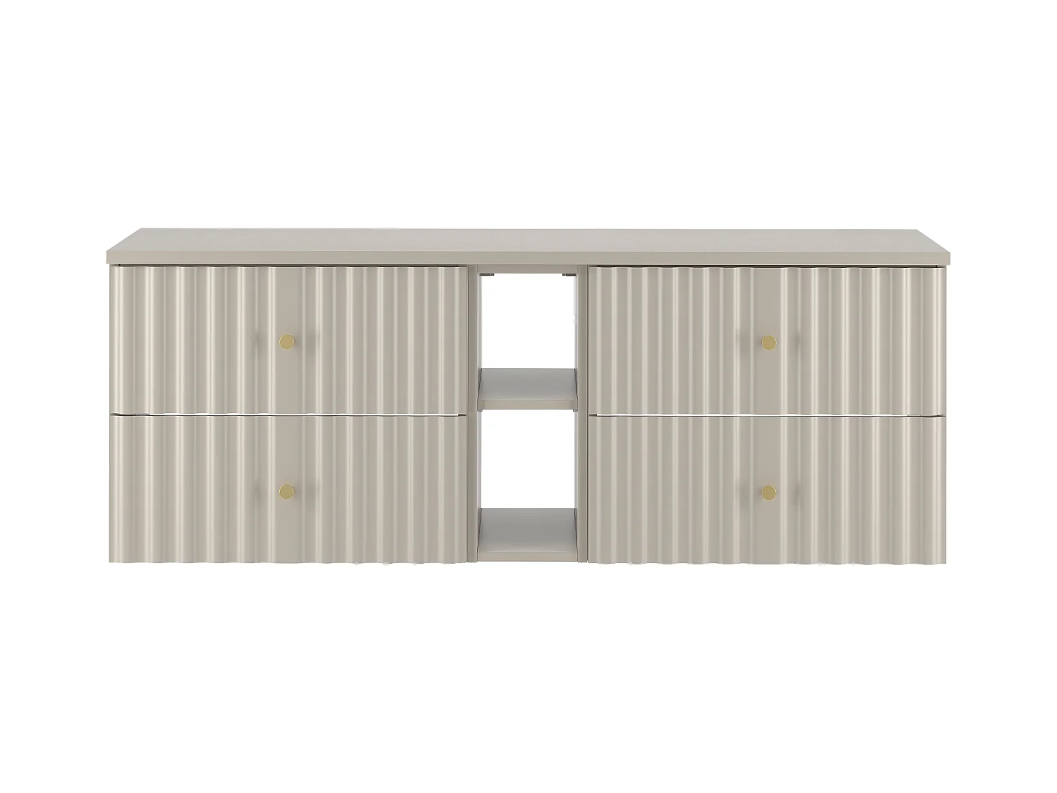 Ensemble de salle de bain en cachemire 140 cm Armoire avec plateau et étagère Façades rainurées Aqua