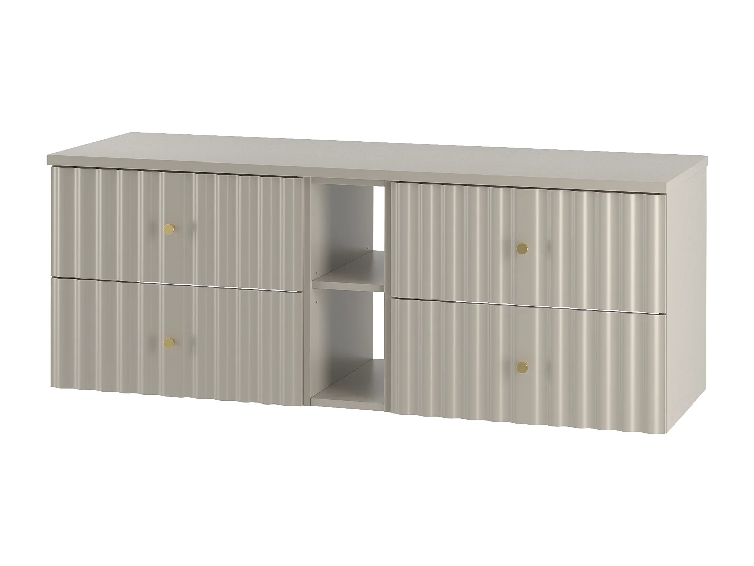 Ensemble de salle de bain en cachemire 140 cm Armoire avec plateau et étagère Façades rainurées Aqua