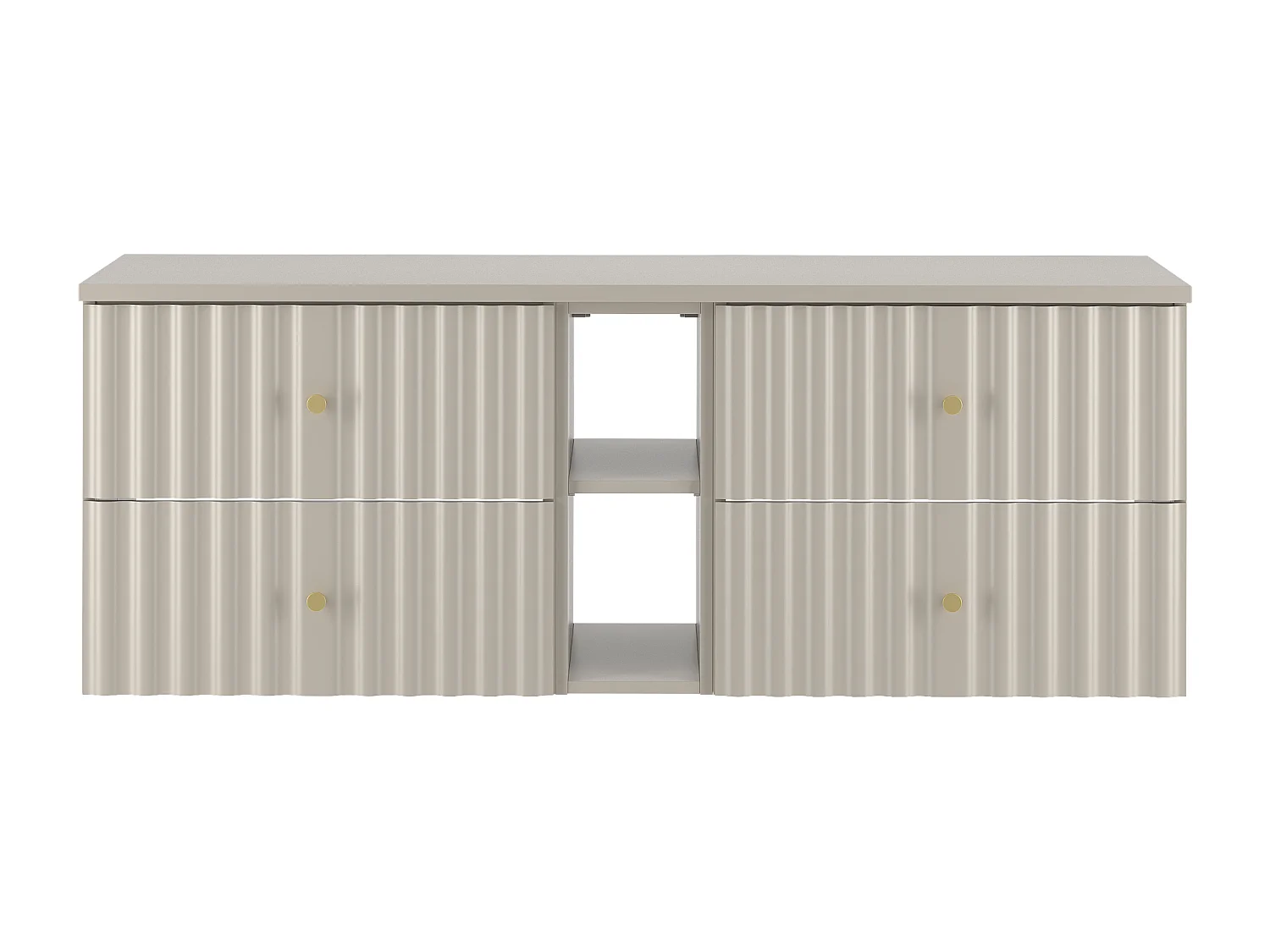 Ensemble de salle de bain en cachemire 140 cm Armoire avec plateau et étagère Façades rainurées Aqua