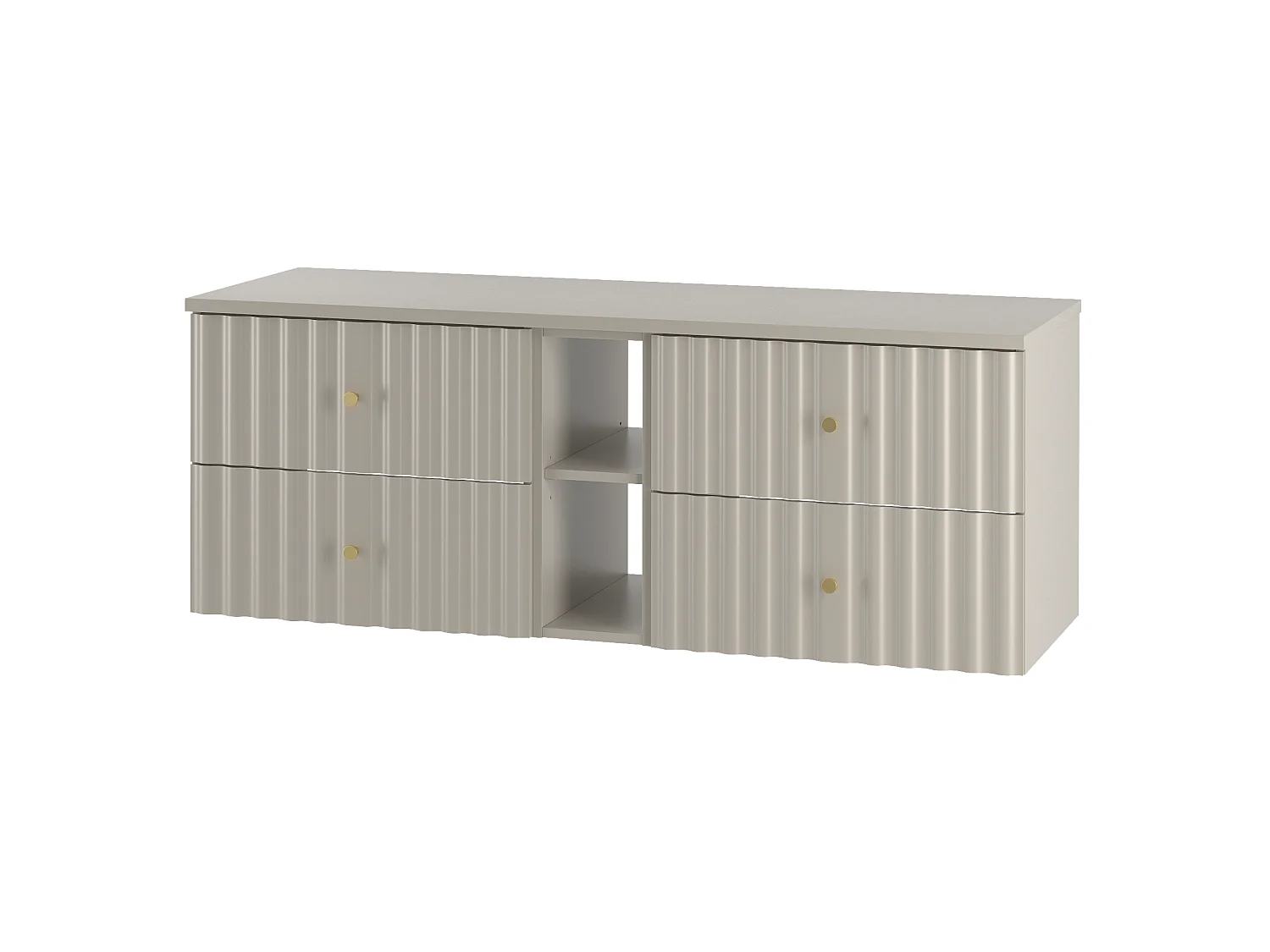 Ensemble de salle de bain en cachemire 140 cm Armoire avec plateau et étagère Façades rainurées Aqua