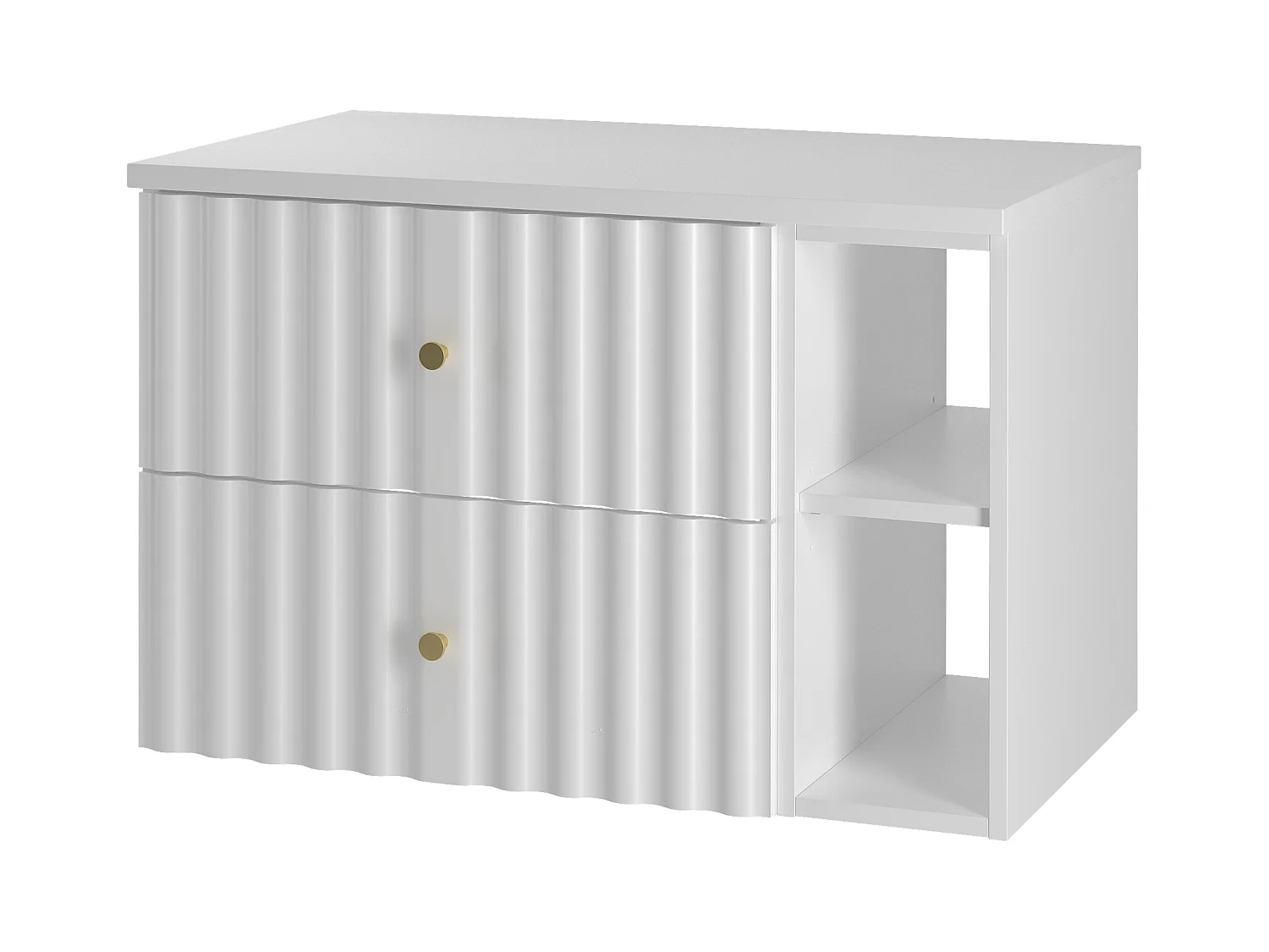 Ensemble de salle de bain blanc 80 cm Armoire avec plateau et étagère Façades rainurées Aqua