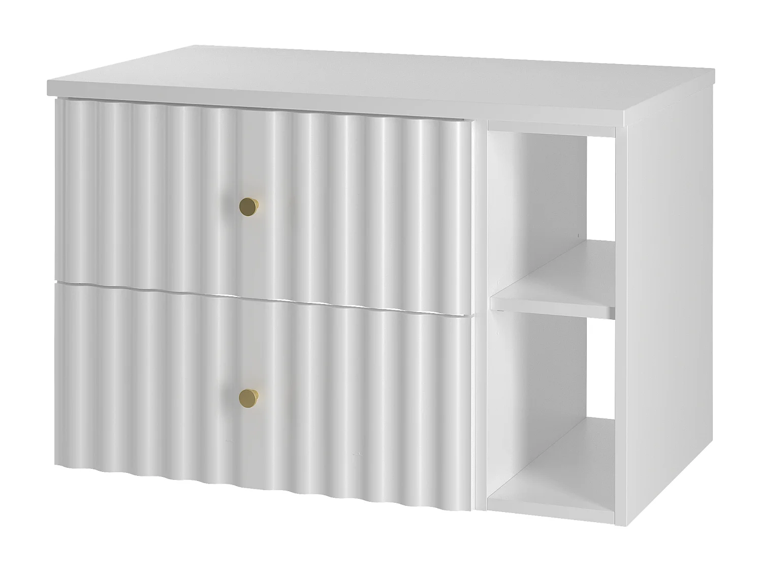 Ensemble de salle de bain blanc 80 cm Armoire avec plateau et étagère Façades rainurées Aqua