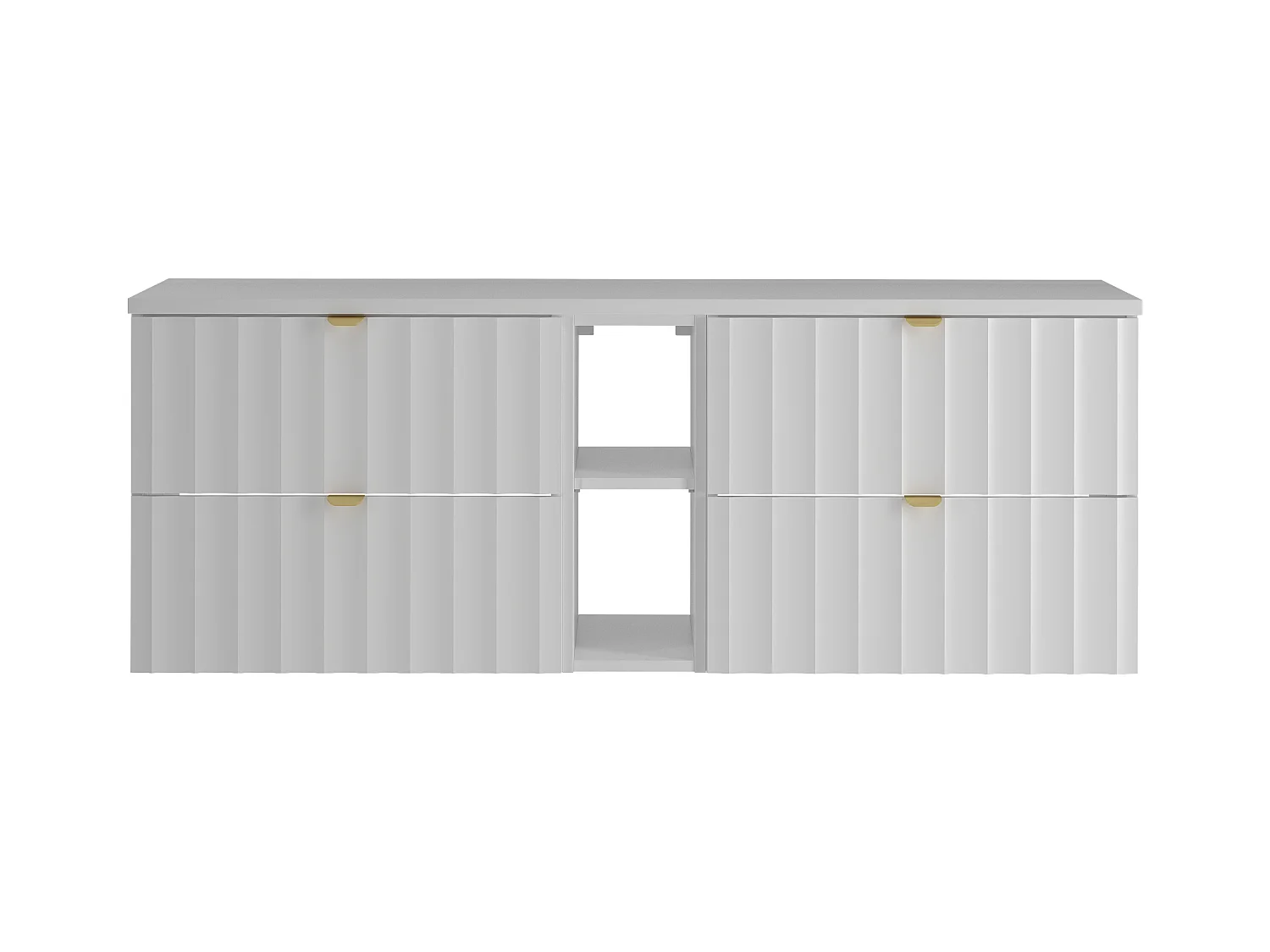 Ensemble de salle de bain blanc 140 cm Armoire avec plateau Étagère Façades rainurées Arcos