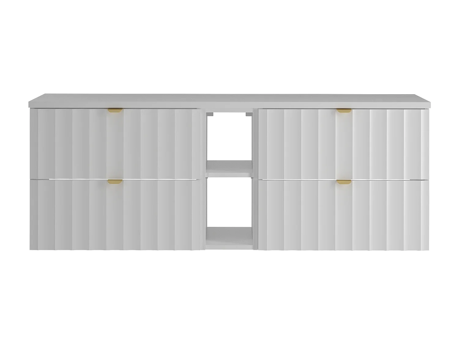 Weiß Bad-Set 140cm Schrank mit Arbeitsplatte und Regal geriffelte Fronten Arcos