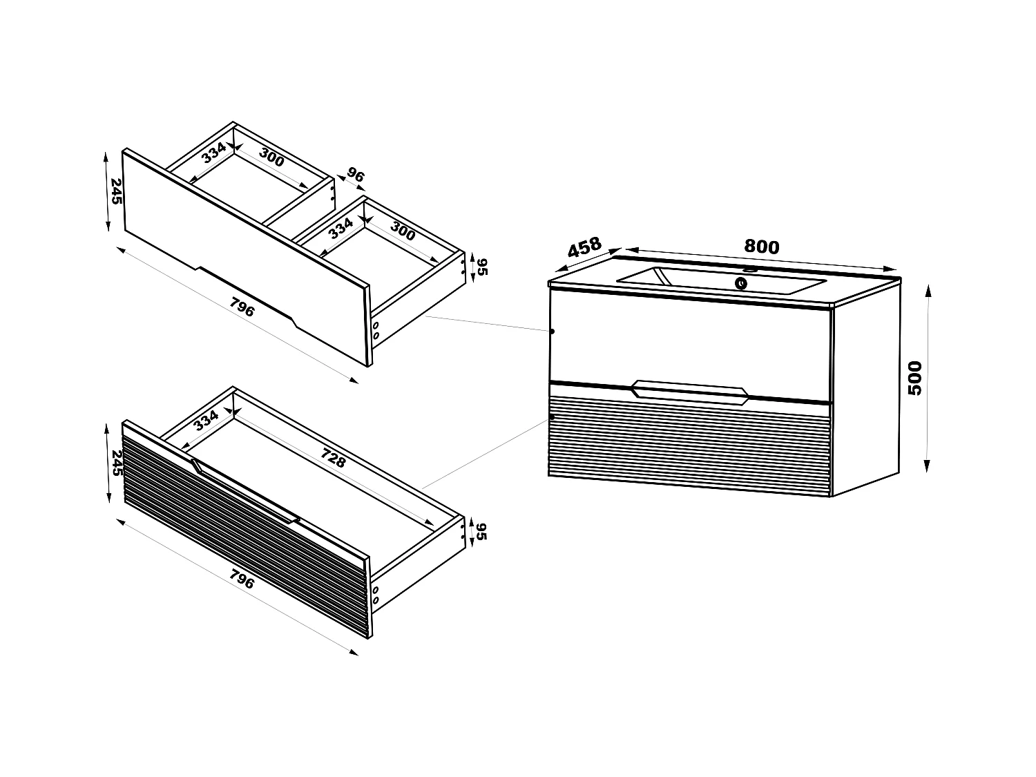 Armoire de salle de bain sous lavabo 80 cm Noir mat / Noyer Avella