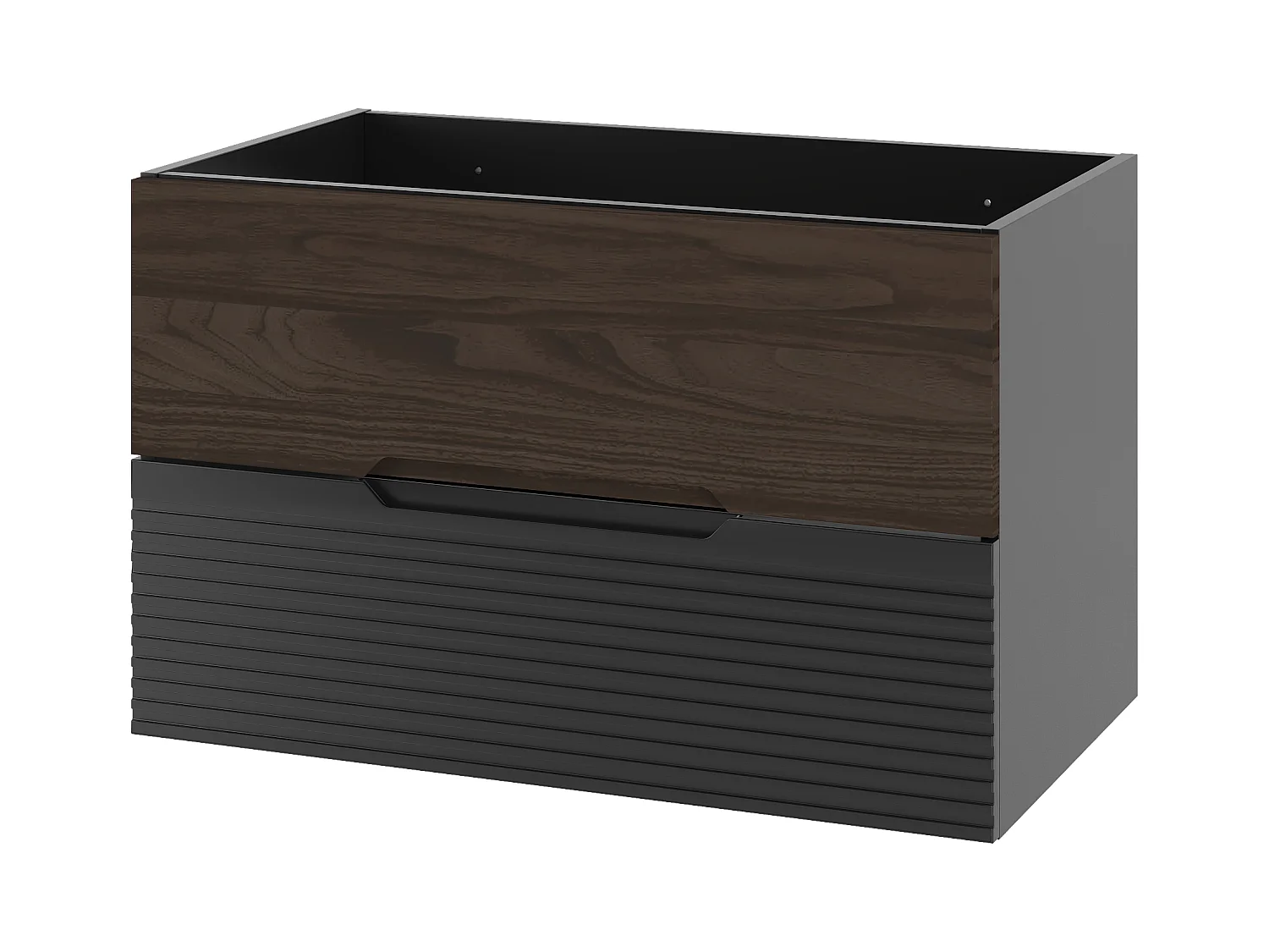 Badezimmerschrank unter Waschbecken 80 cm Schwarz Matt / Nussbaum Avella