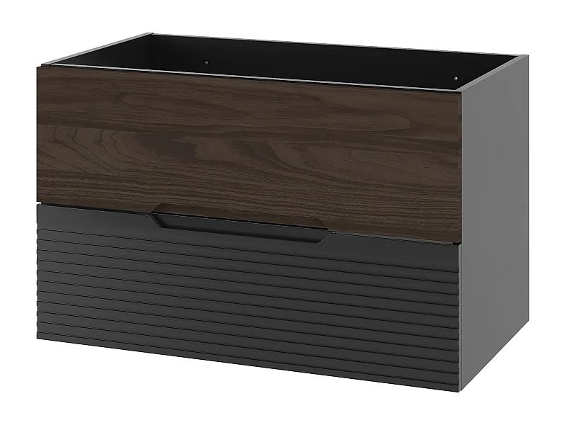 Badezimmerschrank unter Waschbecken 80 cm Schwarz Matt / Nussbaum Avella