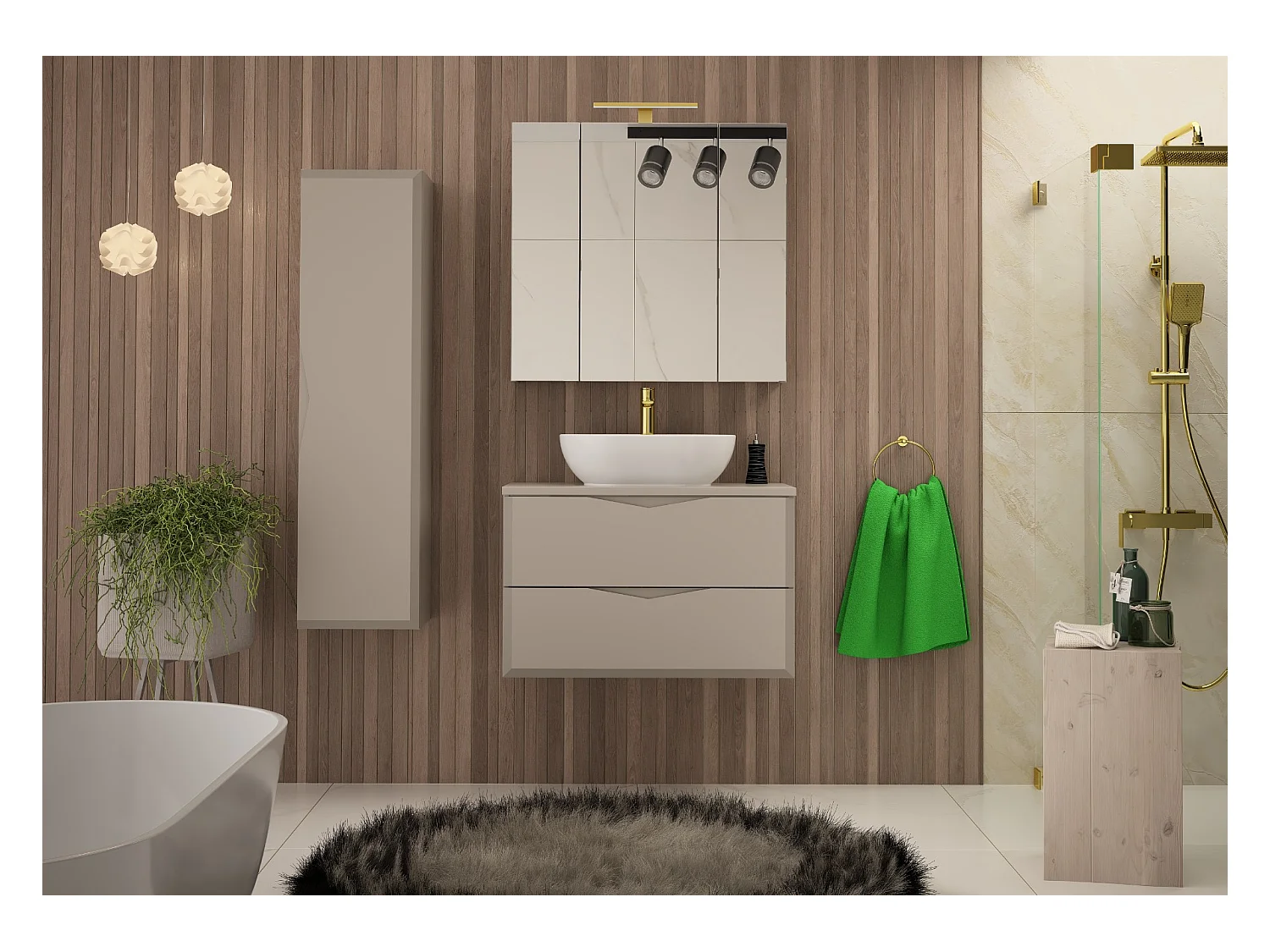 Armoire de salle de bain en cachemire pour lavabo 80 cm 2 tiroirs Delica