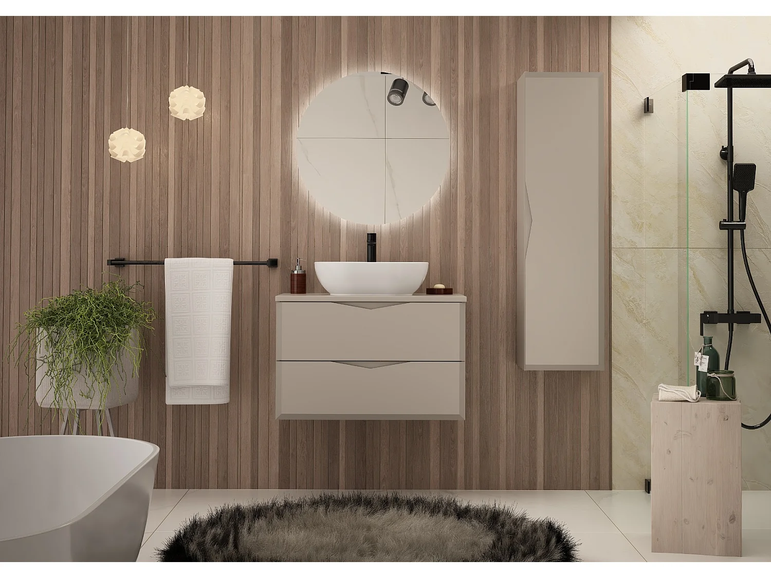 Armoire de salle de bain en cachemire pour lavabo 80 cm 2 tiroirs Delica