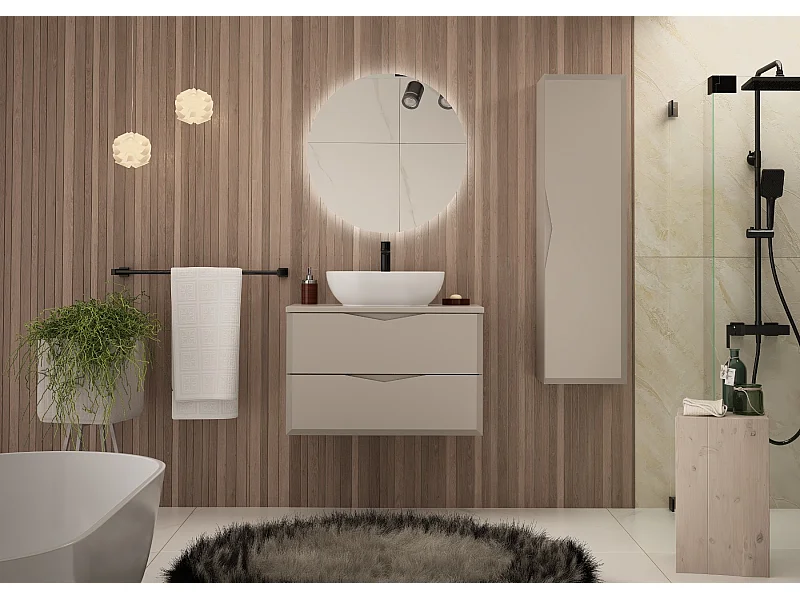 Armoire de salle de bain en cachemire pour lavabo 80 cm 2 tiroirs Delica