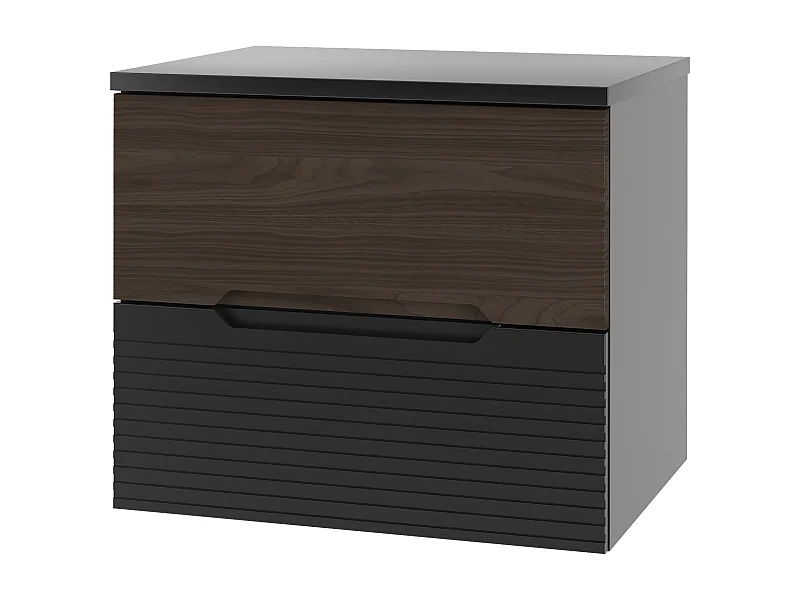 Badezimmer-Set 60 cm Schrank mit Arbeitsplatte Schwarz Matt / Nussbaum Avella