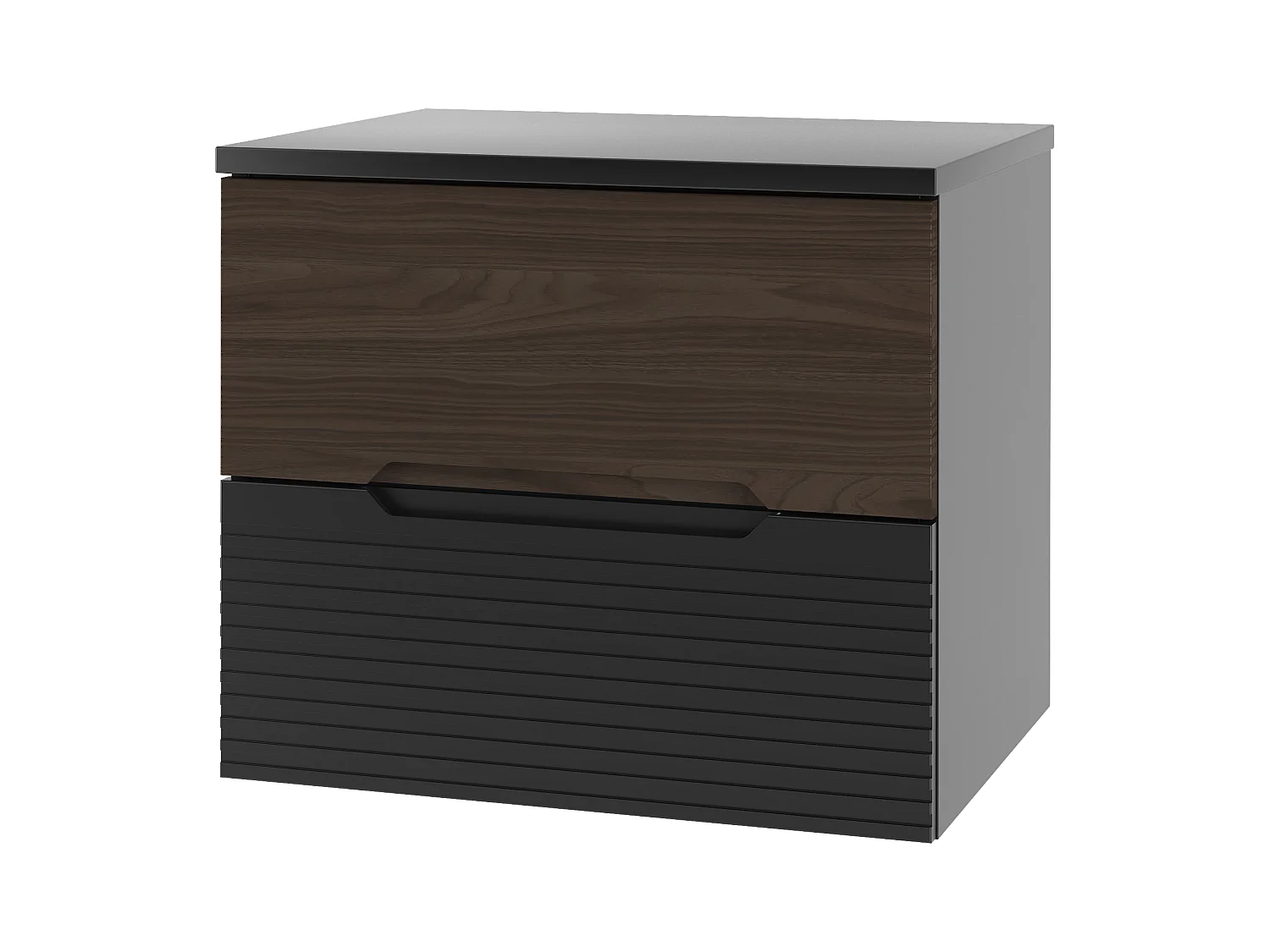 Ensemble de salle de bain 60 cm Armoire avec plateau Noir mat / Noyer Avella