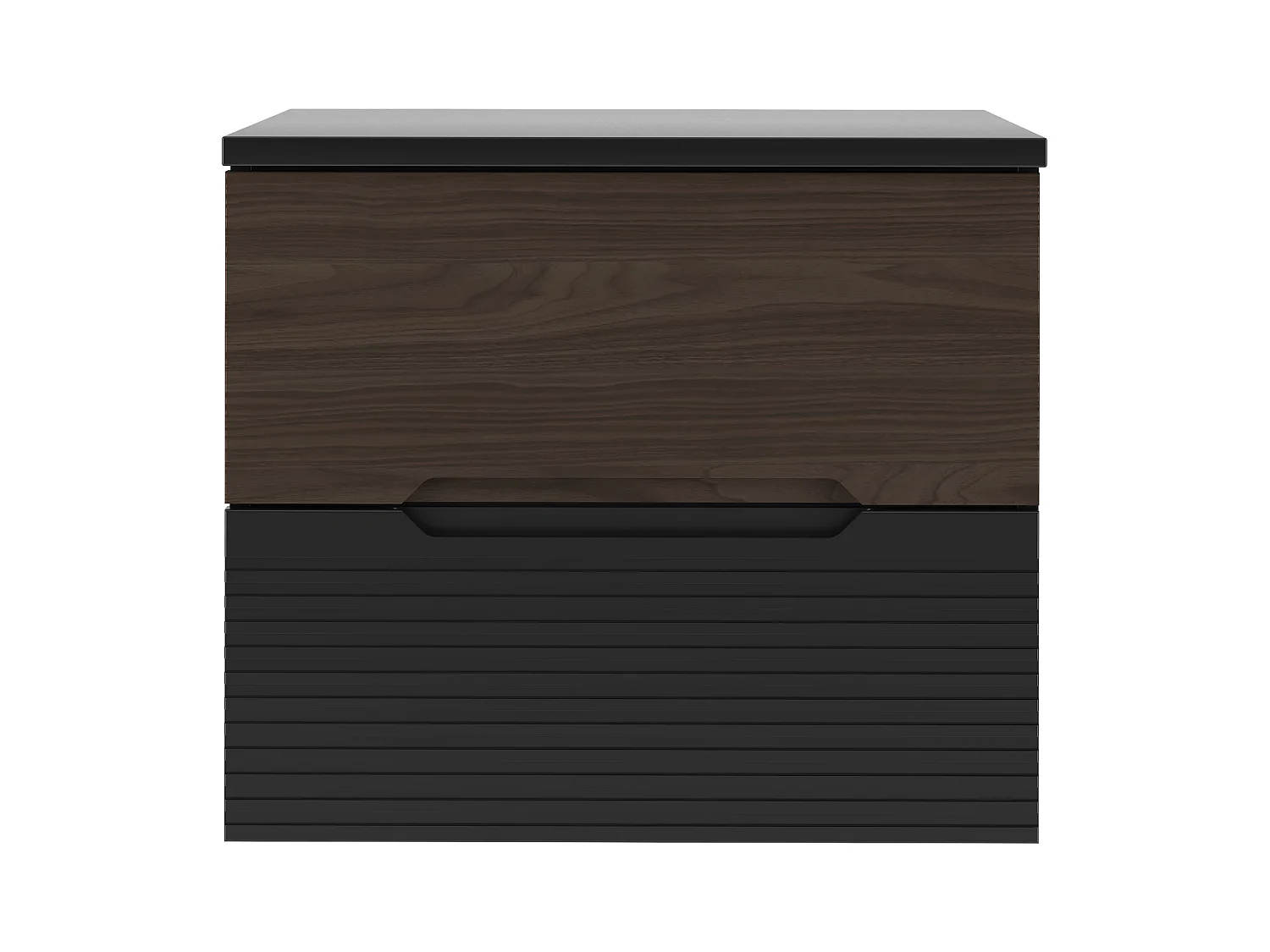 Ensemble de salle de bain 60 cm Armoire avec plateau Noir mat / Noyer Avella