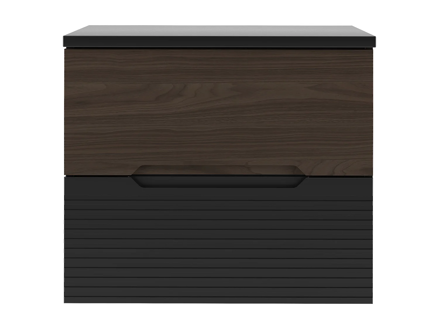 Ensemble de salle de bain 60 cm Armoire avec plateau Noir mat / Noyer Avella