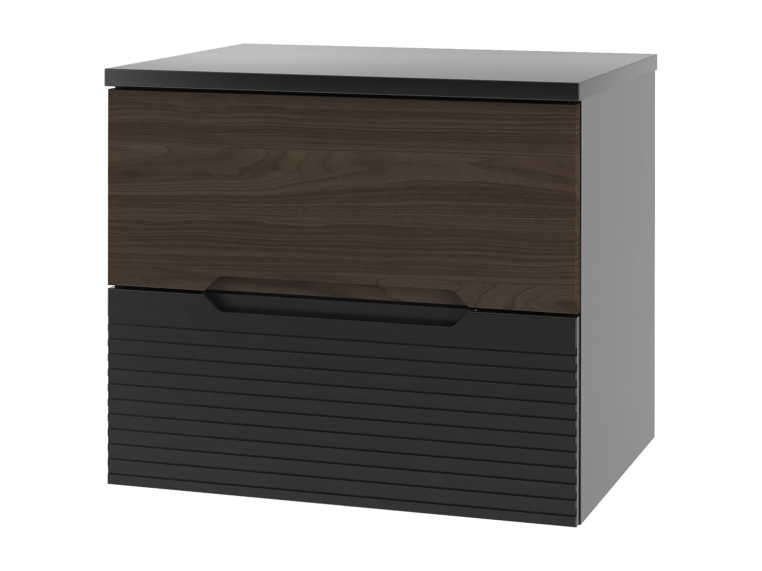 Ensemble de salle de bain 60 cm Armoire avec plateau Noir mat / Noyer Avella