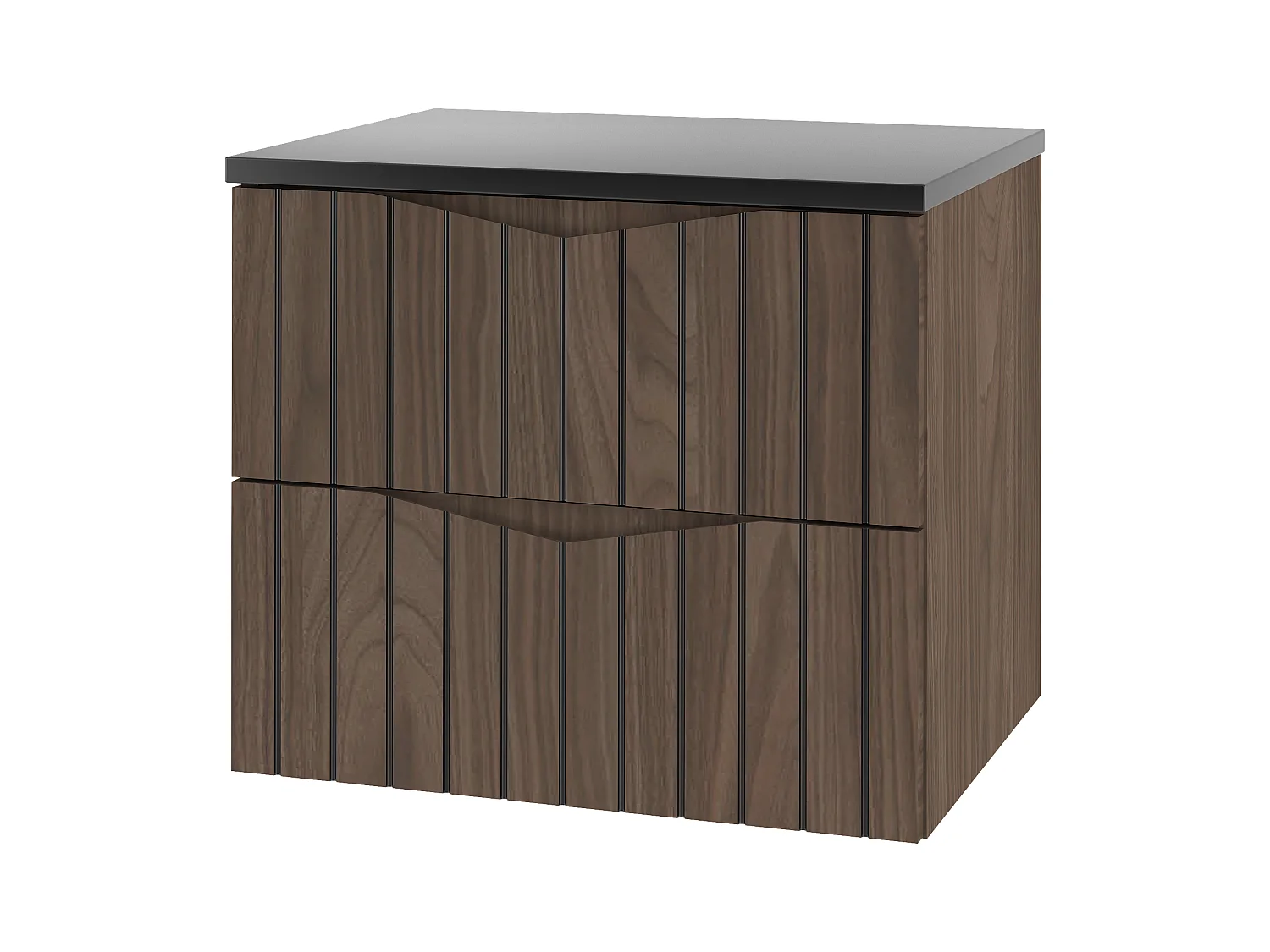 Ensemble de salle de bain 60 cm Armoire avec plateau Façades rainurées Chêne Noyer Stella