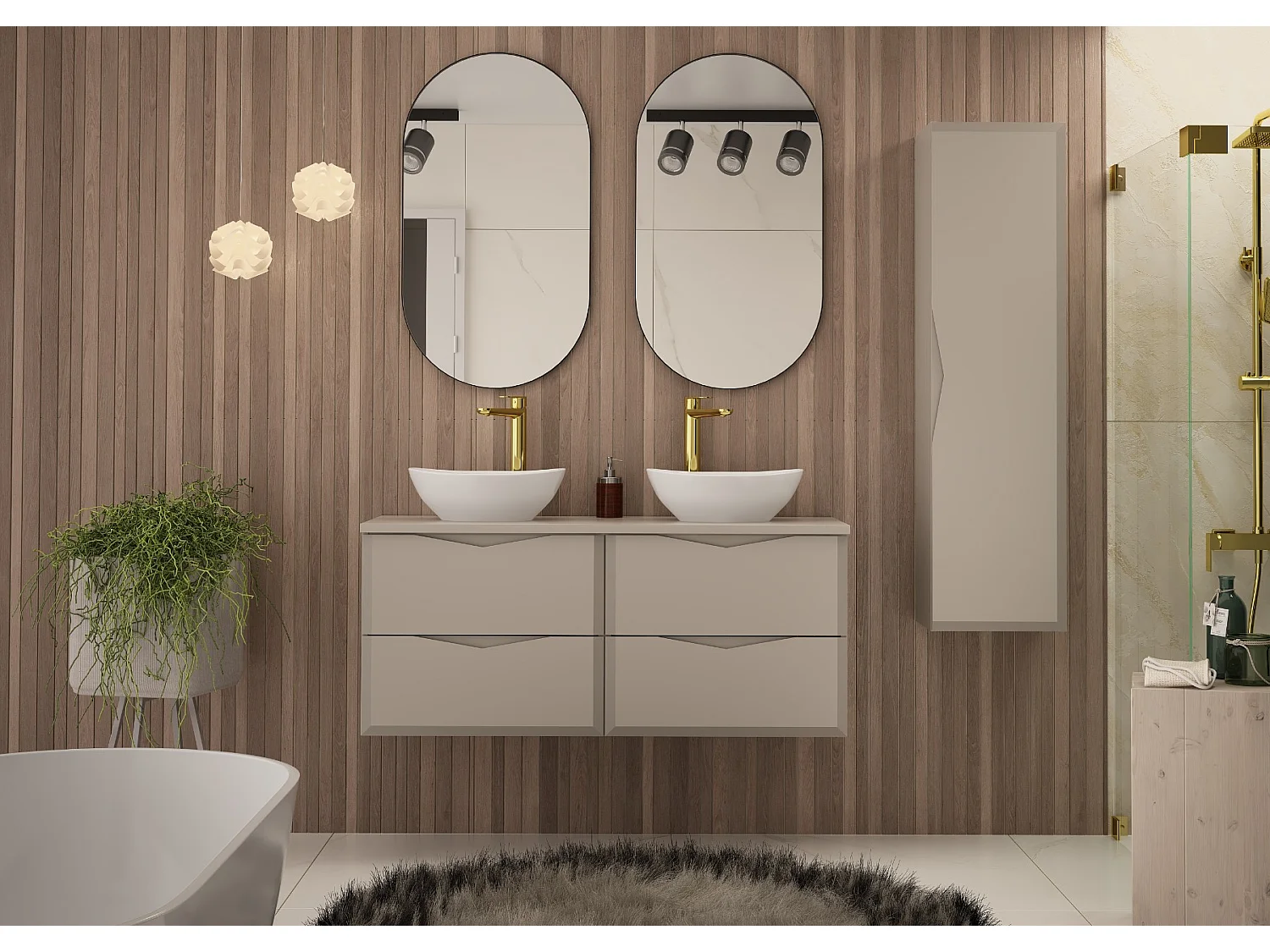 Ensemble de salle de bain en cachemire 120 cm Armoire avec plateau Delica
