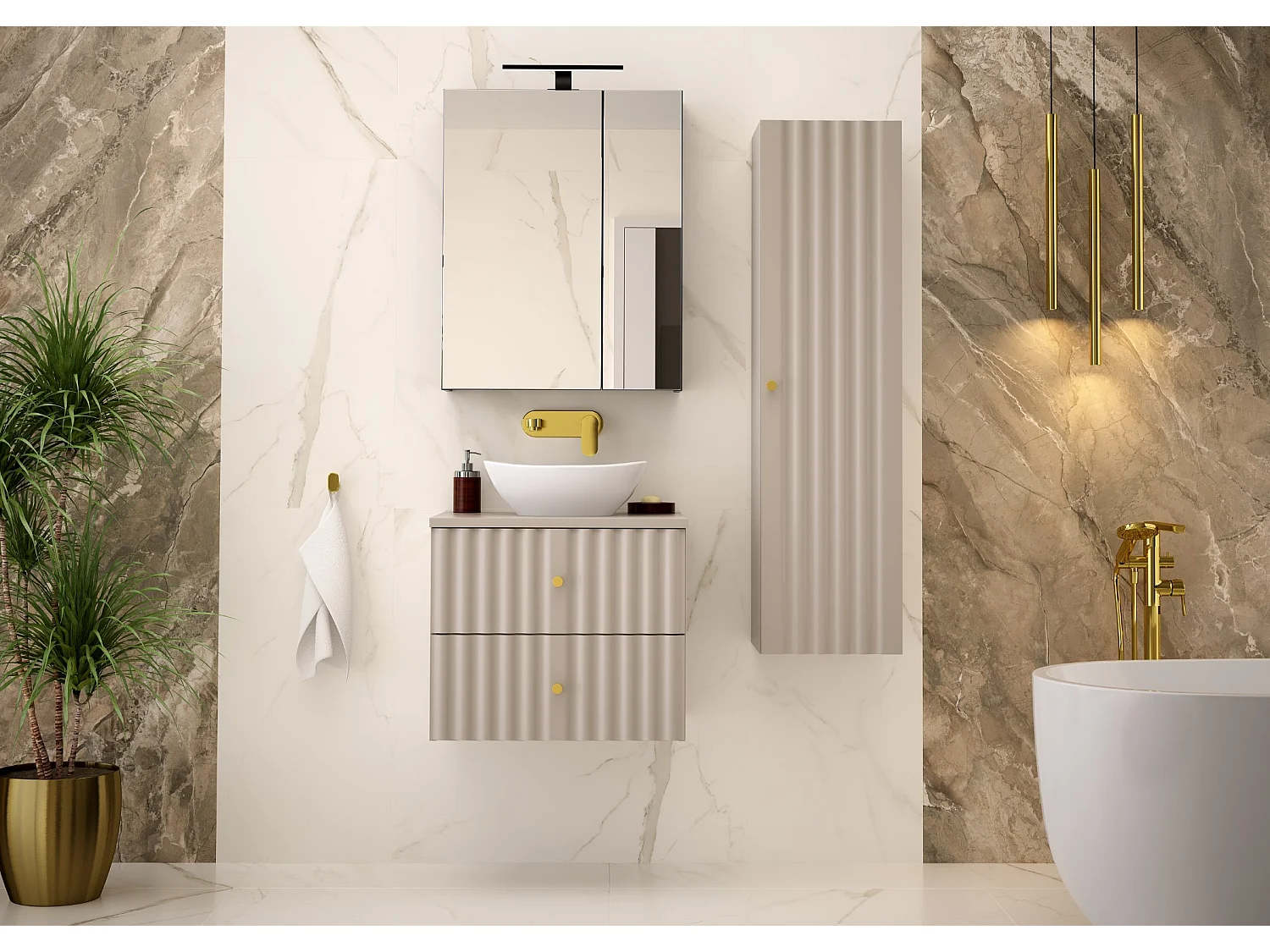 Meuble sous lavabo en cachemire 60 cm 2 tiroirs Aqua