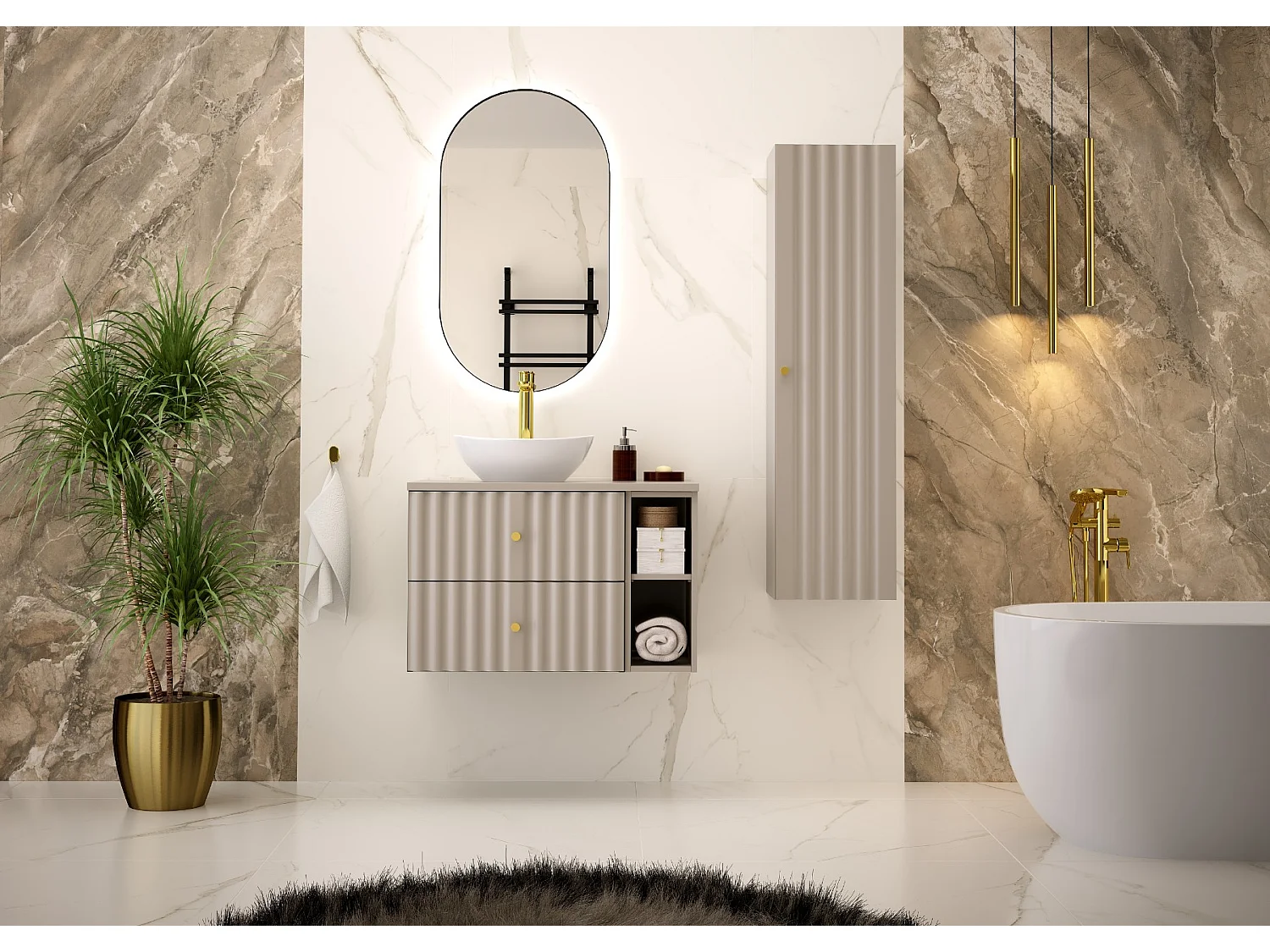 Meuble sous lavabo en cachemire 60 cm 2 tiroirs Aqua