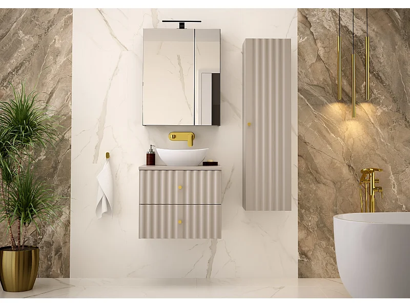 Meuble sous lavabo en cachemire 60 cm 2 tiroirs Aqua